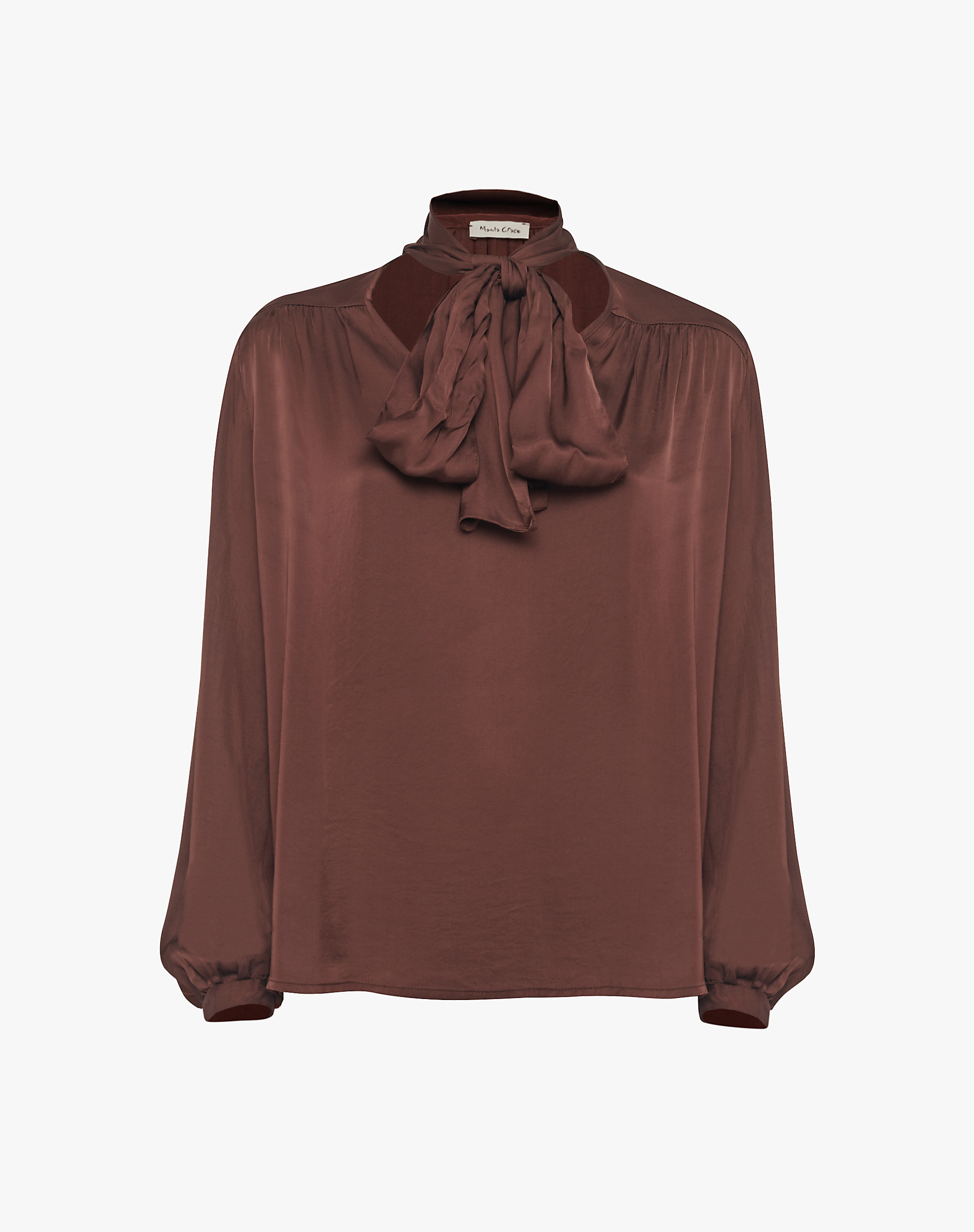 Satin Blouse With Bow At The Neck - SHIRTS - Manila Grace | Official Website