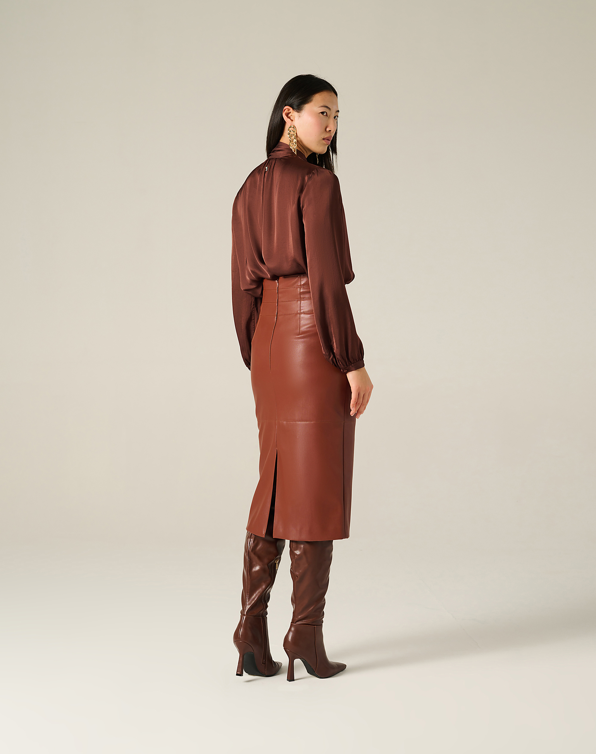 Satin Blouse With Bow At The Neck - MA646 - Manila Grace | Official Website
