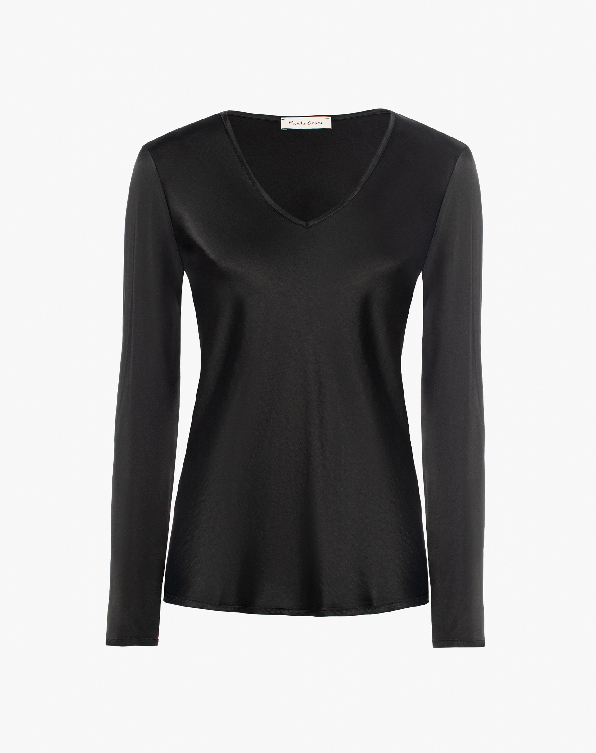 Satin Blouse With V-Neck - SHIRTS - Manila Grace | Official Website