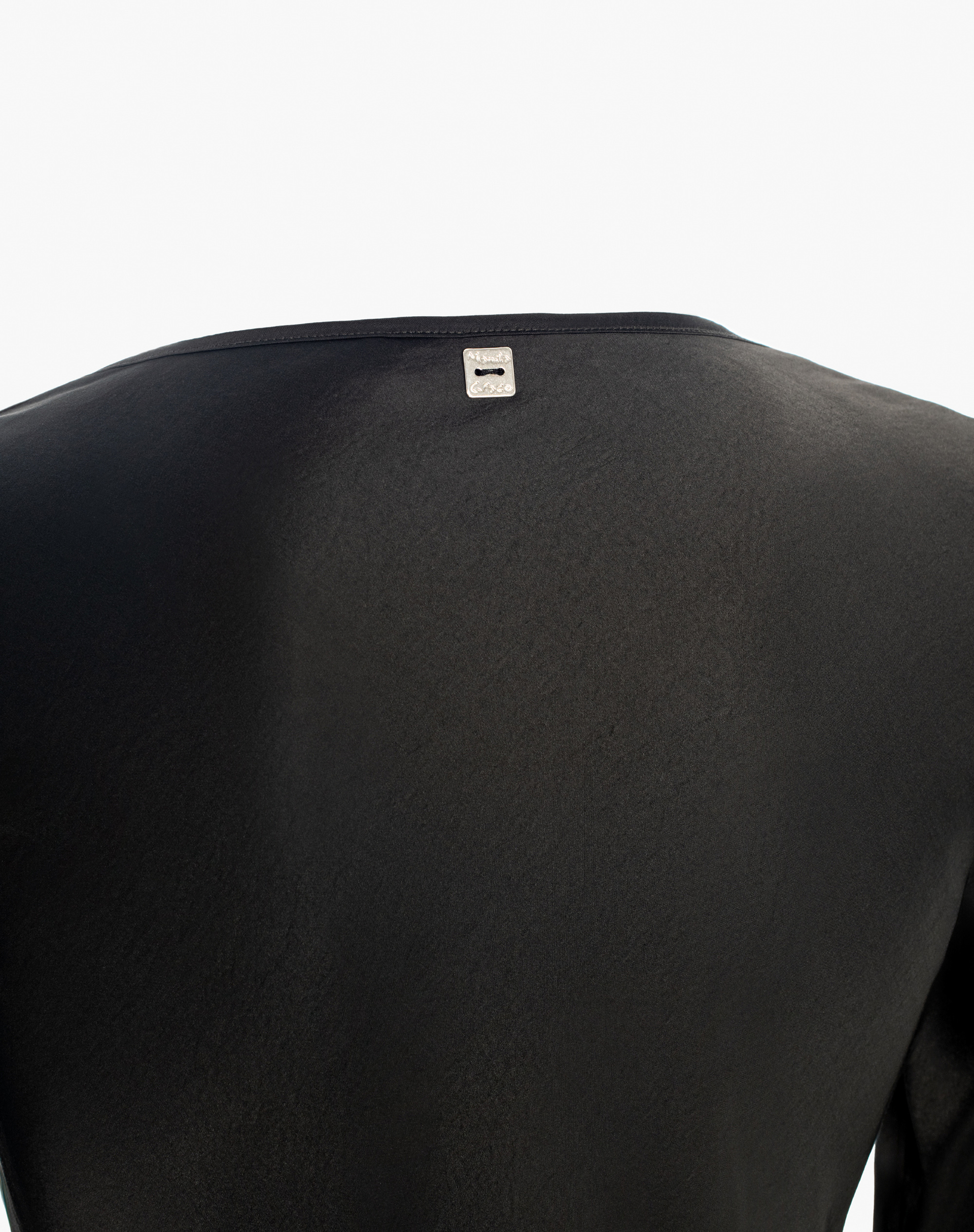 Satin Blouse With V-Neck - BLACK - Manila Grace | Official Website