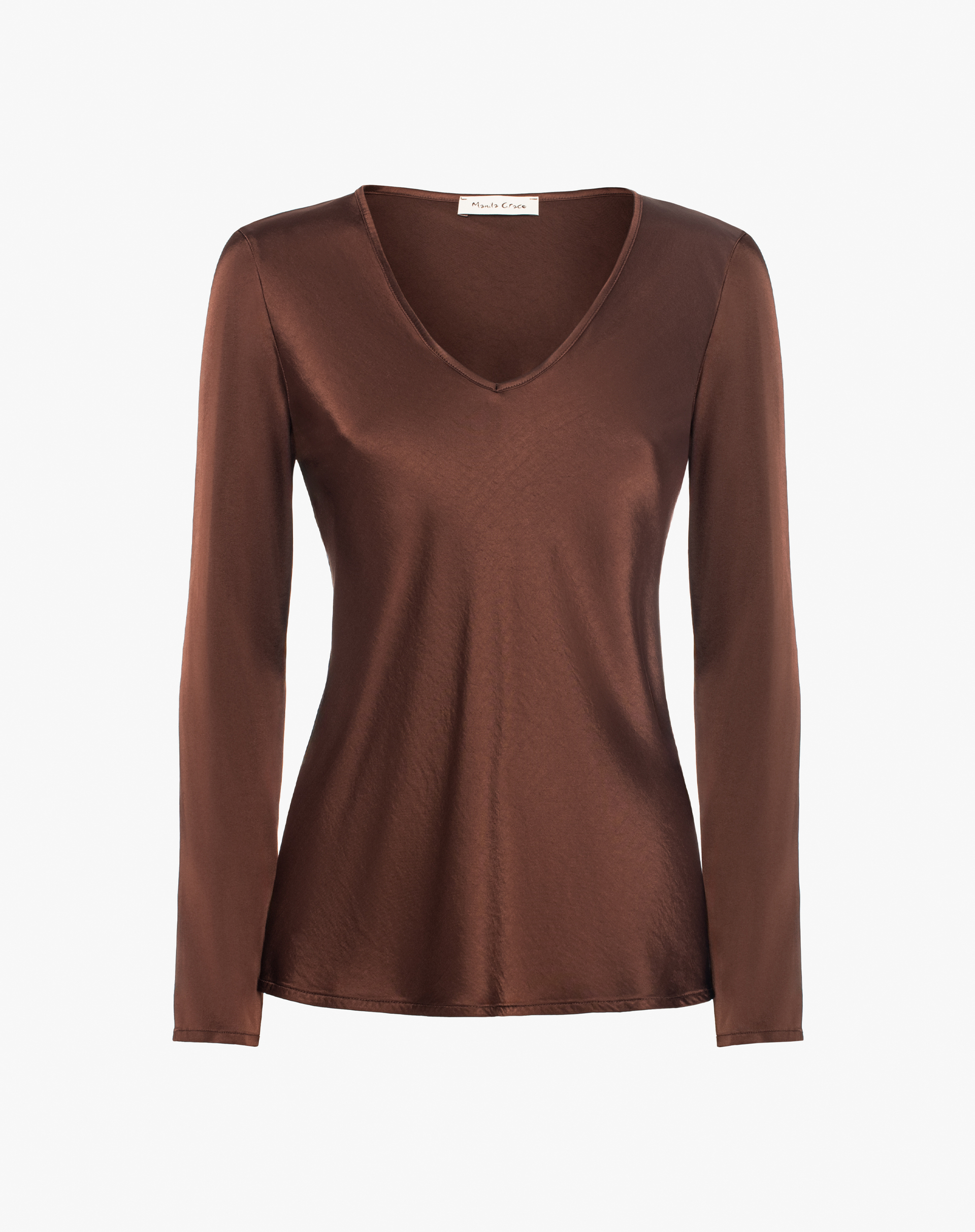 Satin Blouse With V-Neck - SHIRTS - Manila Grace | Official Website