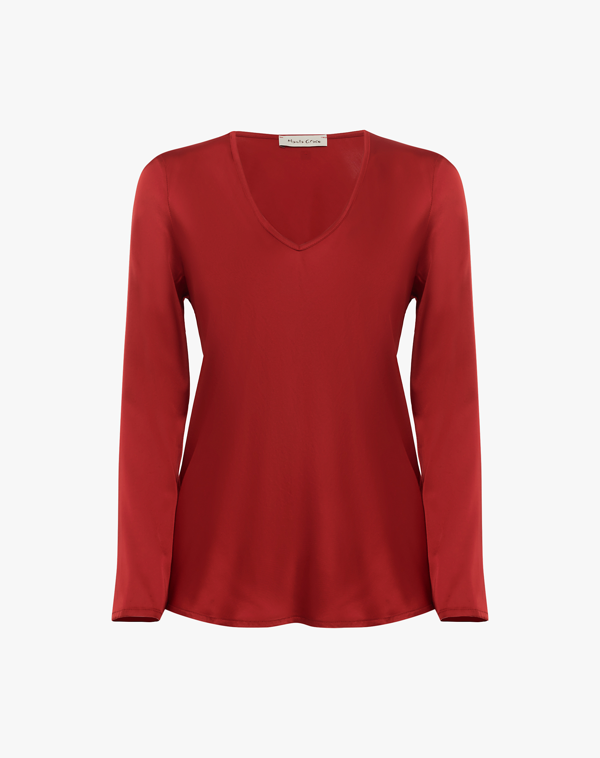 Satin Blouse With V-Neck - SHIRTS - Manila Grace | Official Website