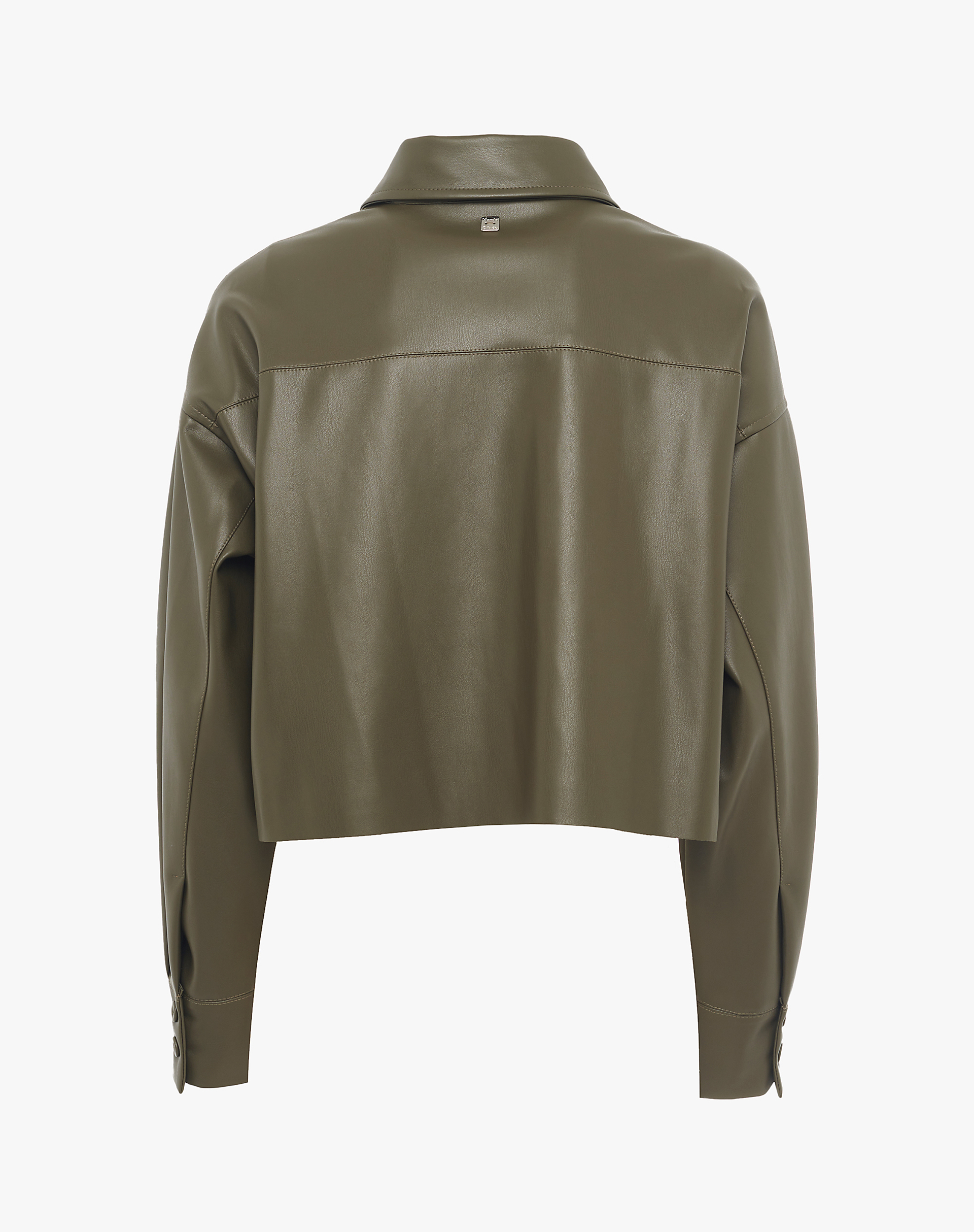 Crop Faux Leather Shirt With Pockets - SHIRTS - Manila Grace | Official Website