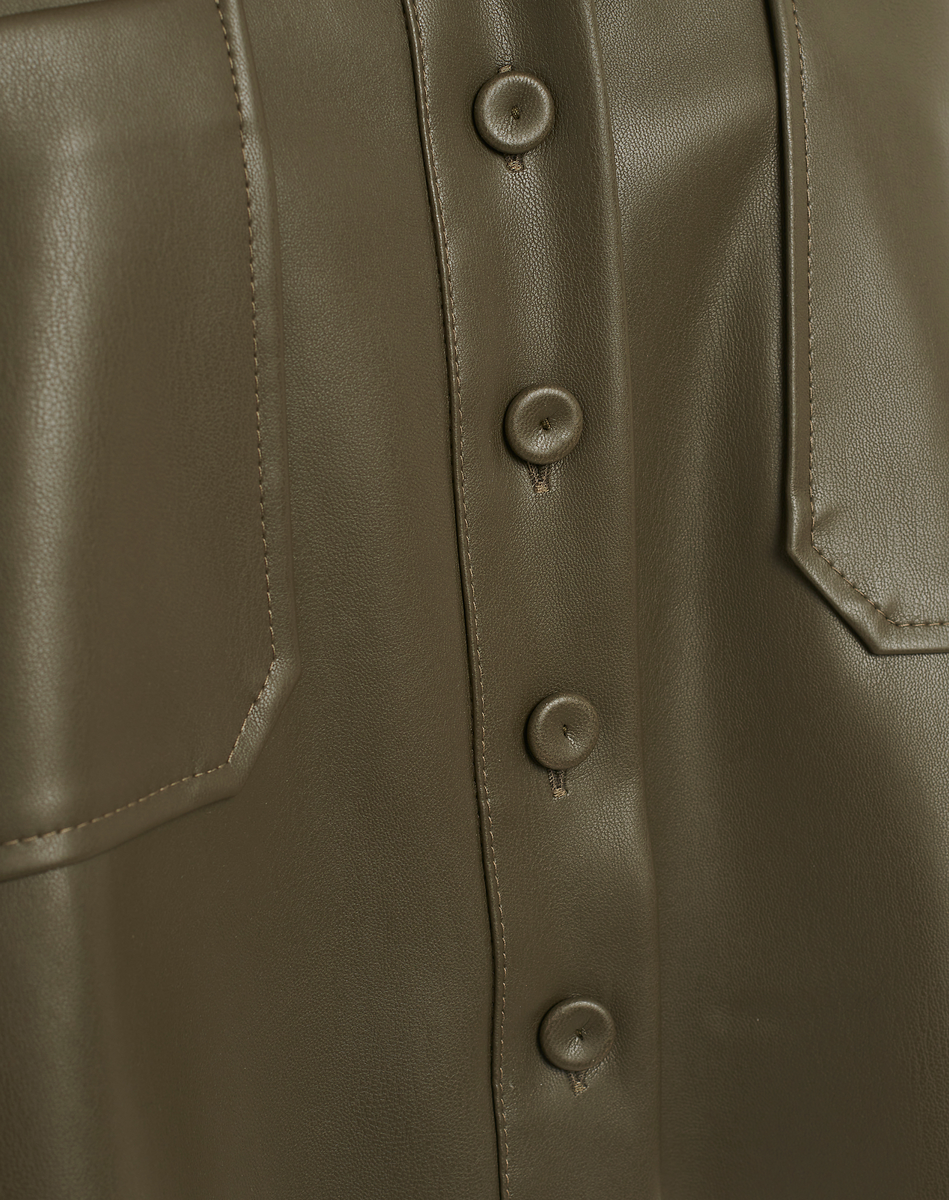 Crop Faux Leather Shirt With Pockets - MILITARY GREEN - Manila Grace | Official Website