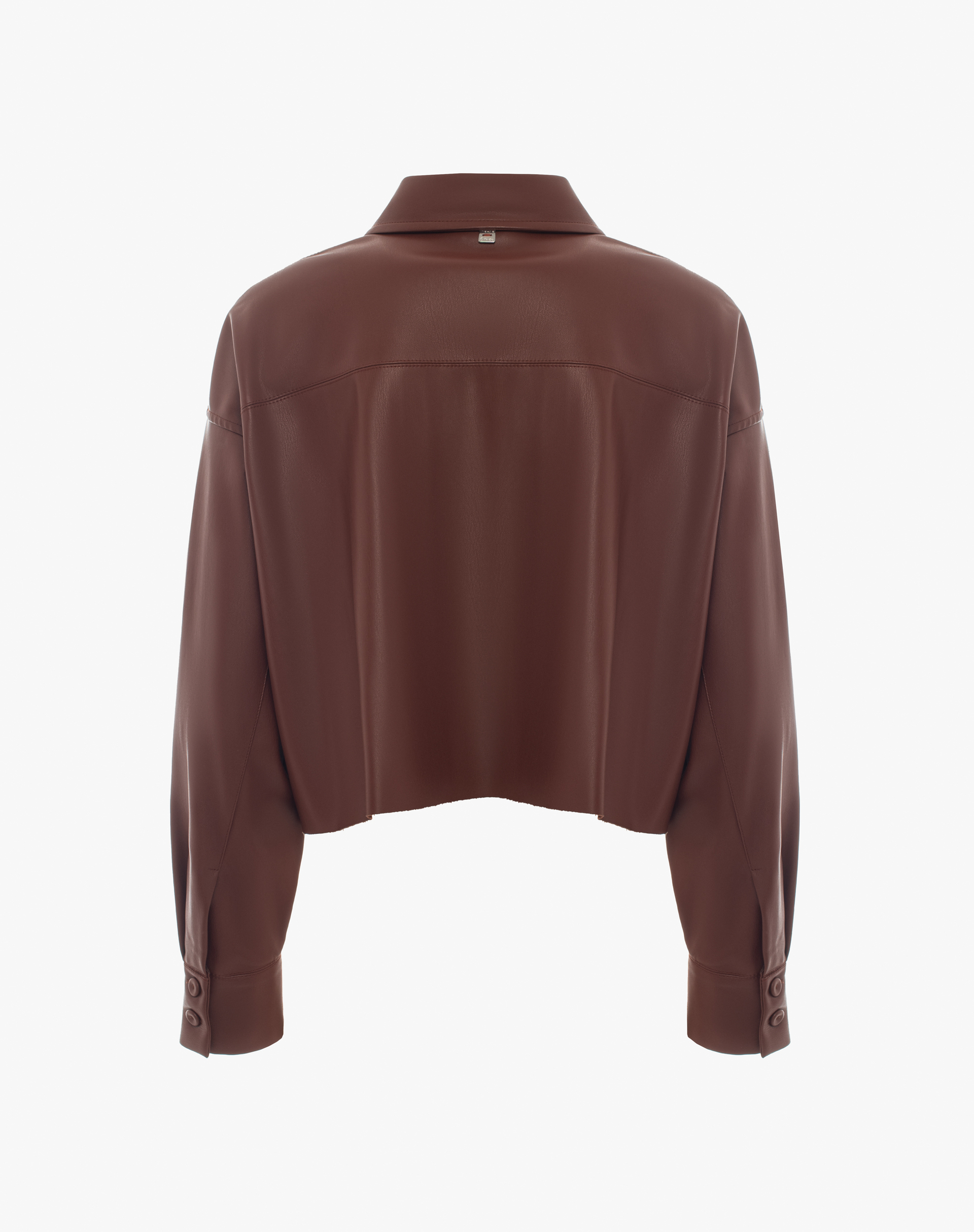 Crop Faux Leather Shirt With Pockets - SHIRTS - Manila Grace | Official Website