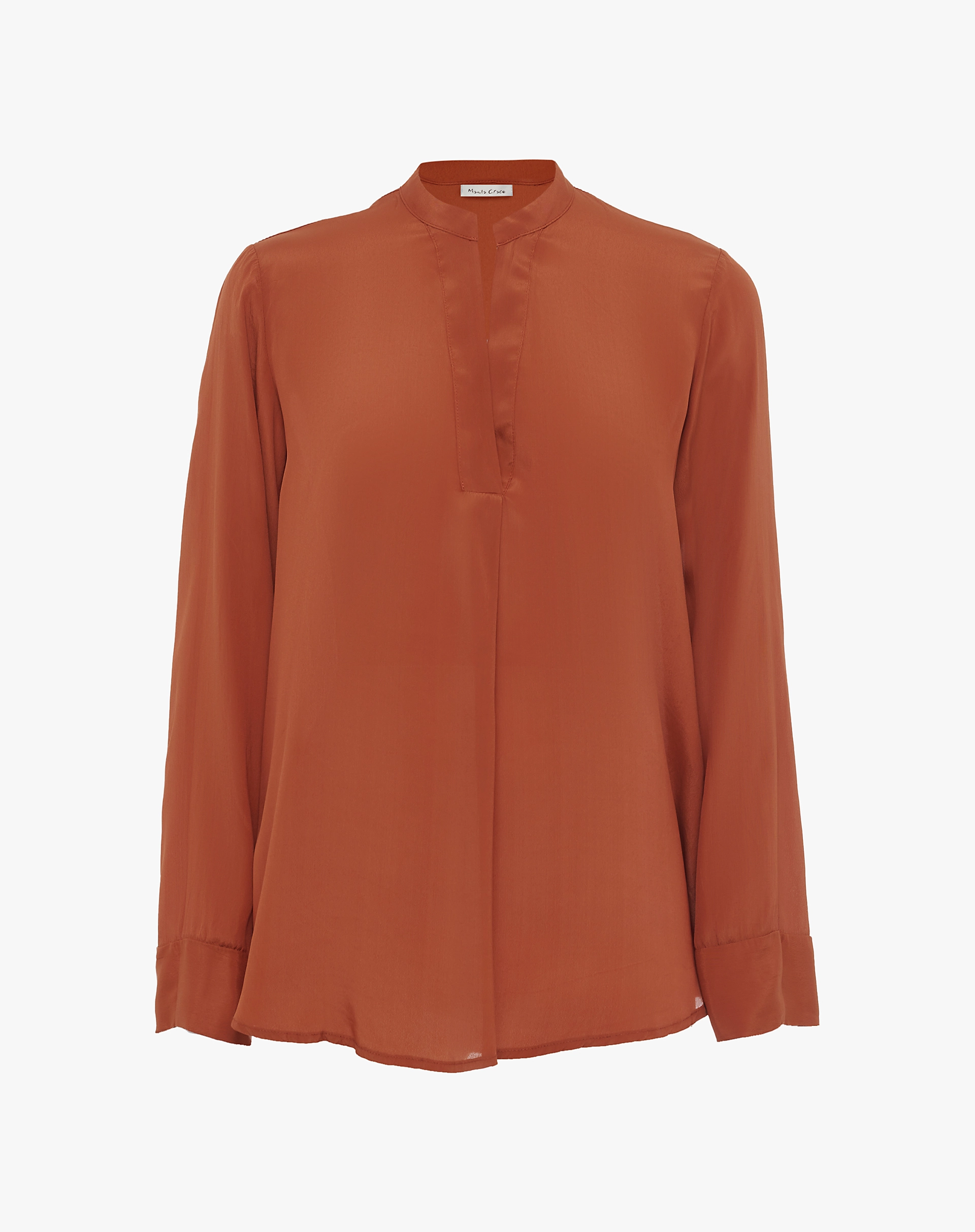 Mandarin Collar Blouse In Fluid Fabric - SHIRTS - Manila Grace | Official Website