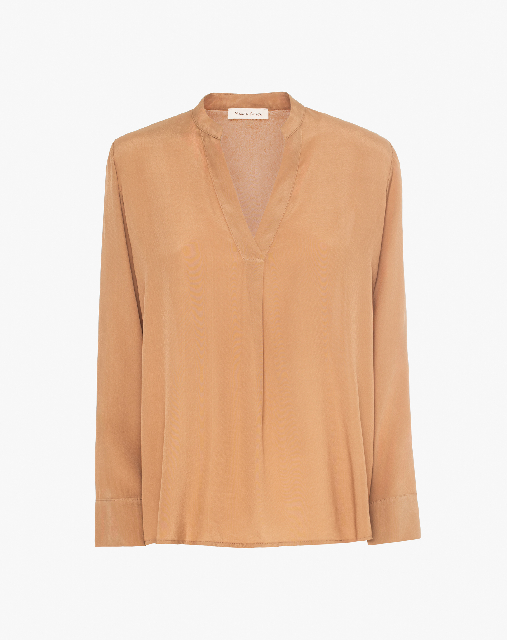 Mandarin Collar Blouse In Fluid Fabric - MA644 - Manila Grace | Official Website