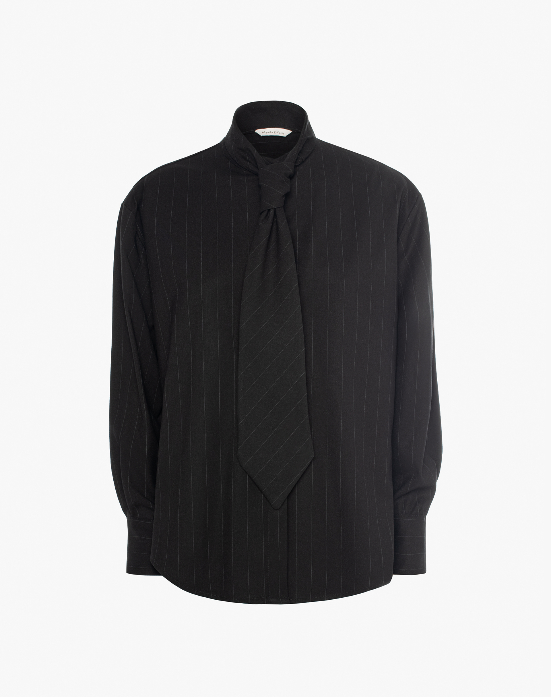 Oversized Shirt With Matching Tie - BLACK - Manila Grace | Official Website