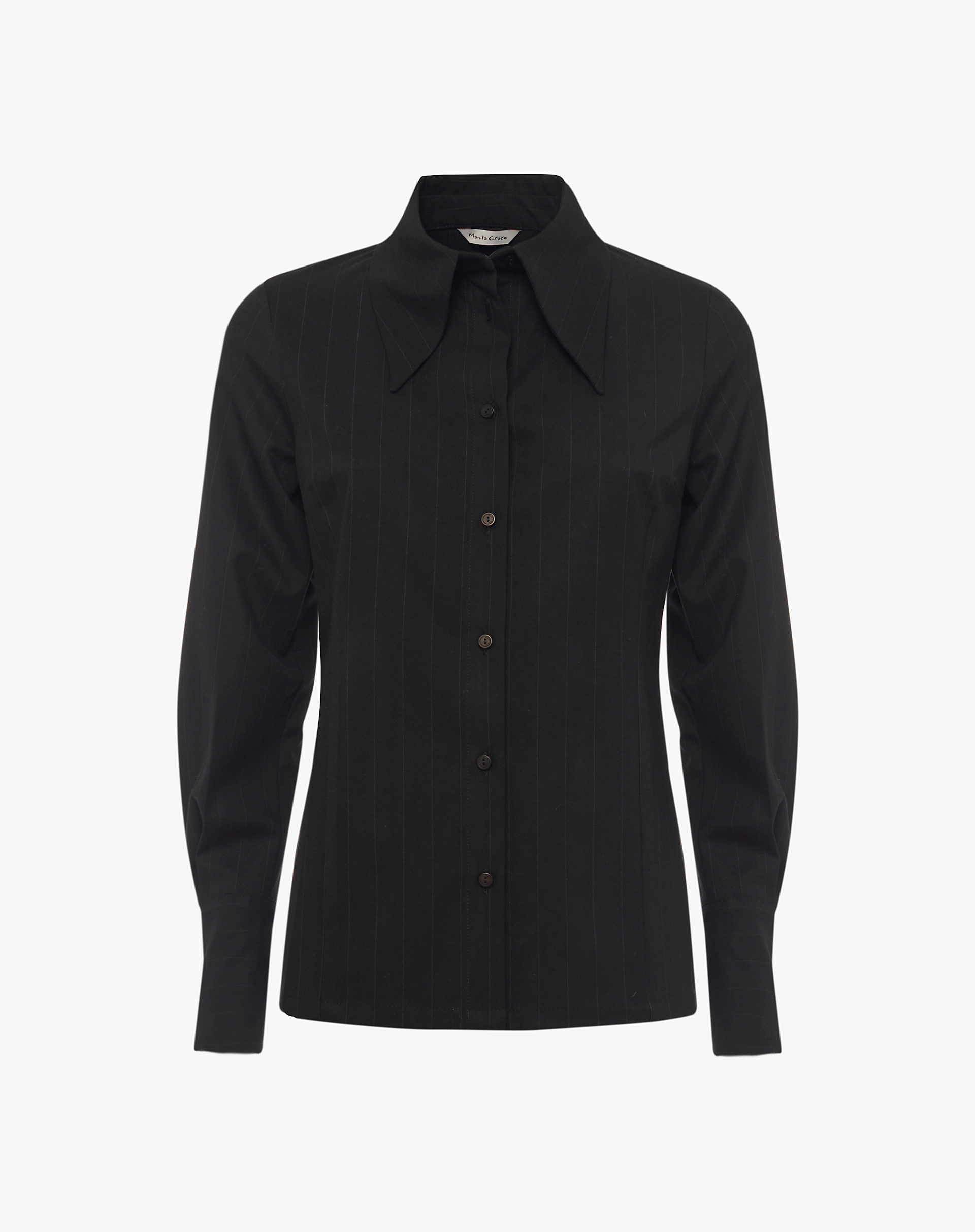 Black Pinstripe Shirt With Maxi Collar - SHIRTS - Manila Grace | Official Website