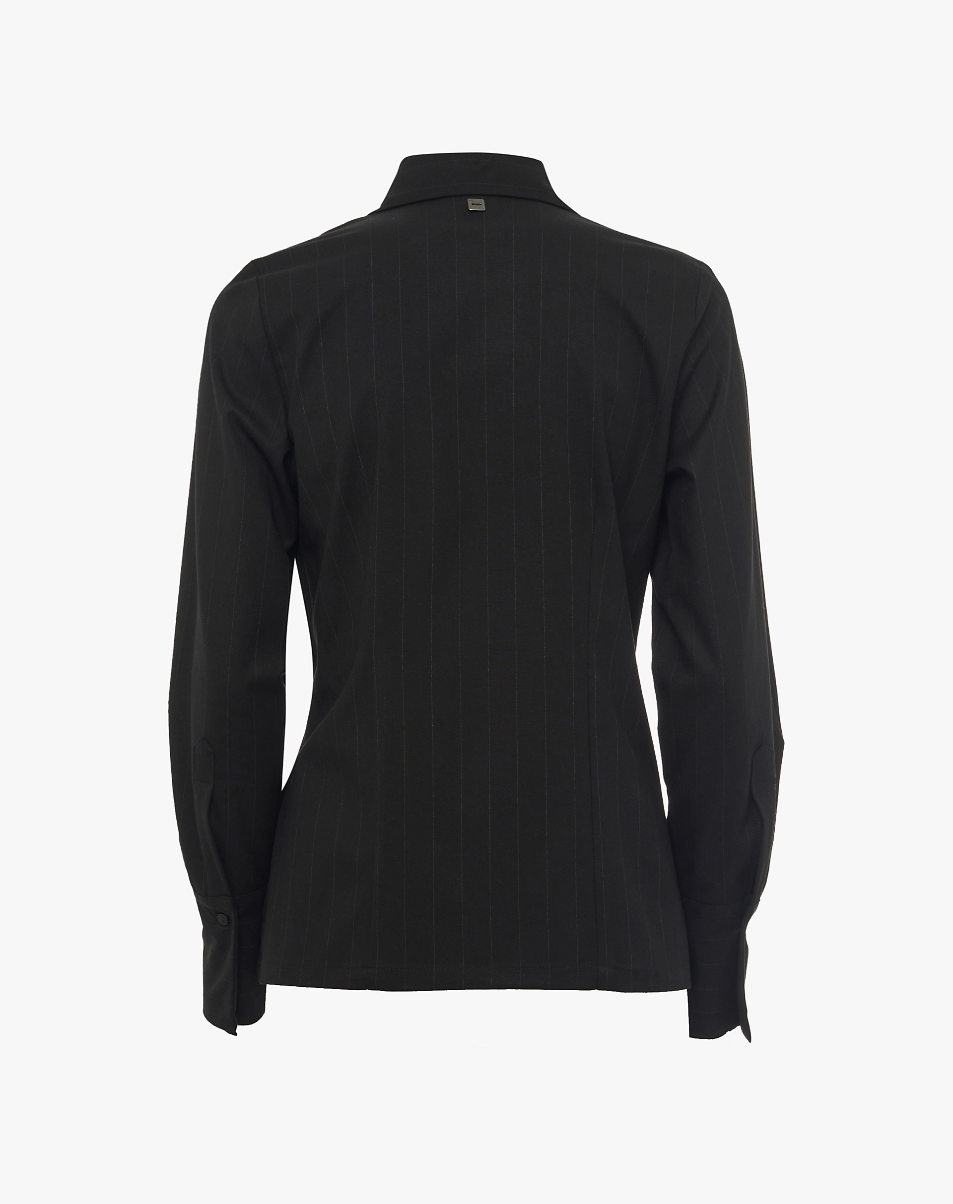 Black Pinstripe Shirt With Maxi Collar - BLACK - Manila Grace | Official Website