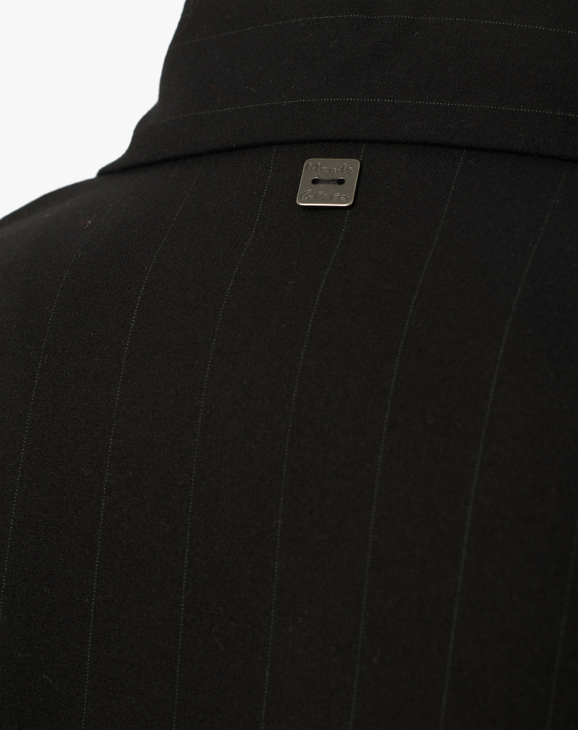 Black Pinstripe Shirt With Maxi Collar - BLACK - Manila Grace | Official Website