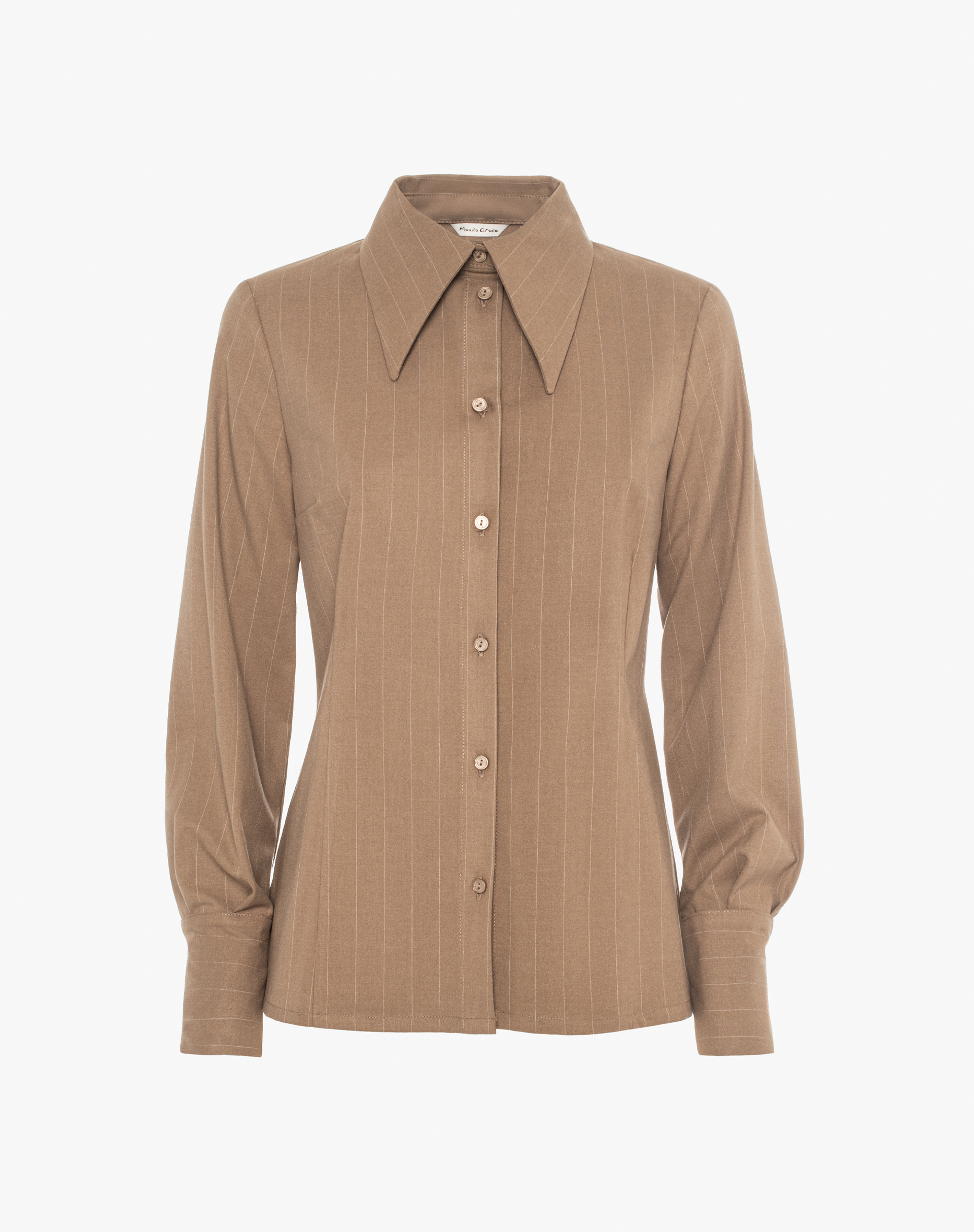 Black Pinstripe Shirt With Maxi Collar - MA644 - Manila Grace | Official Website