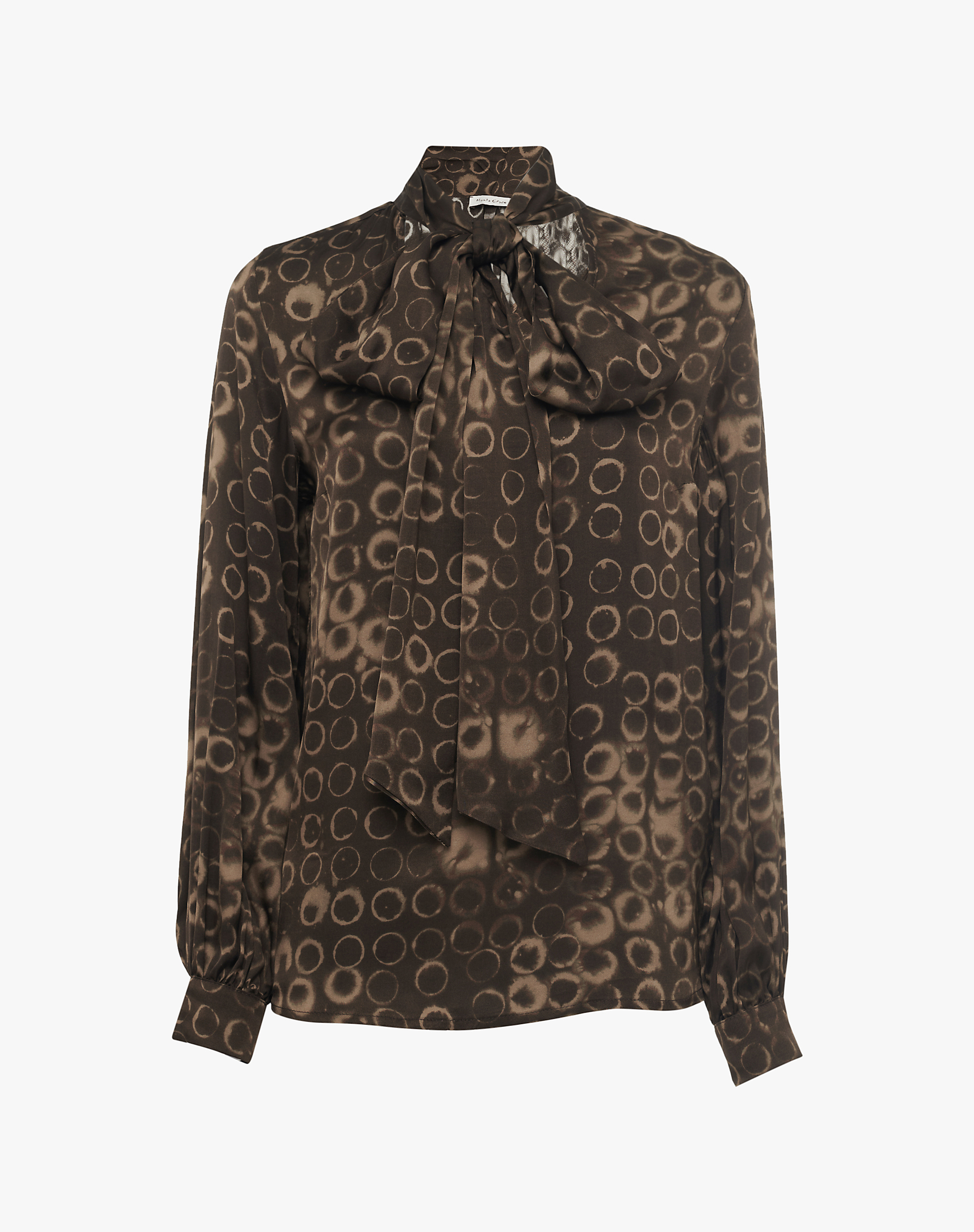 Satin Blouse With Optical Print And Bow At The Neck - MILITARY GREEN - Manila Grace | Official Website