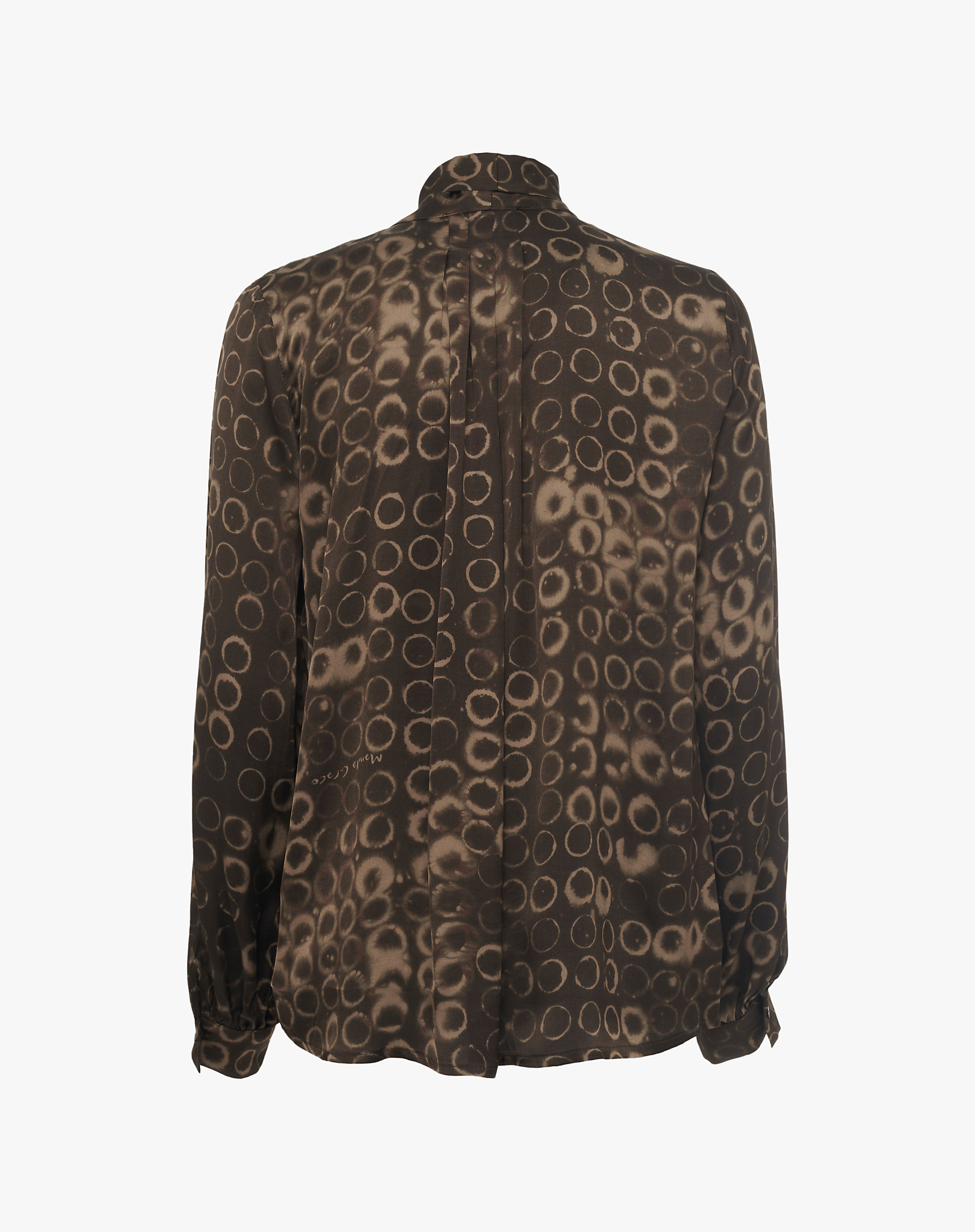 Satin Blouse With Optical Print And Bow At The Neck - MILITARY GREEN - Manila Grace | Official Website