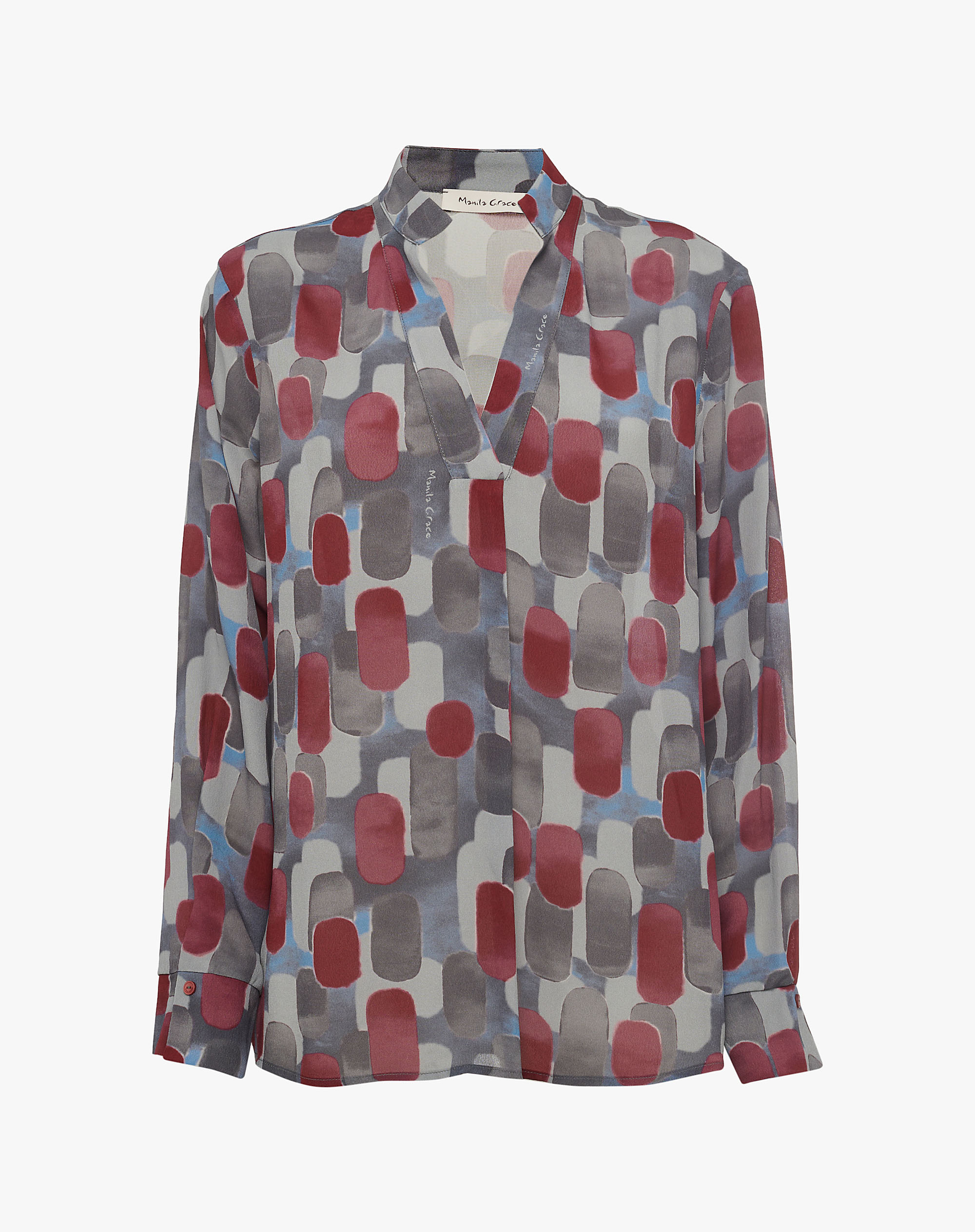 Multicolor Geometric V-Neck Blouse - SHIRTS - Manila Grace | Official Website