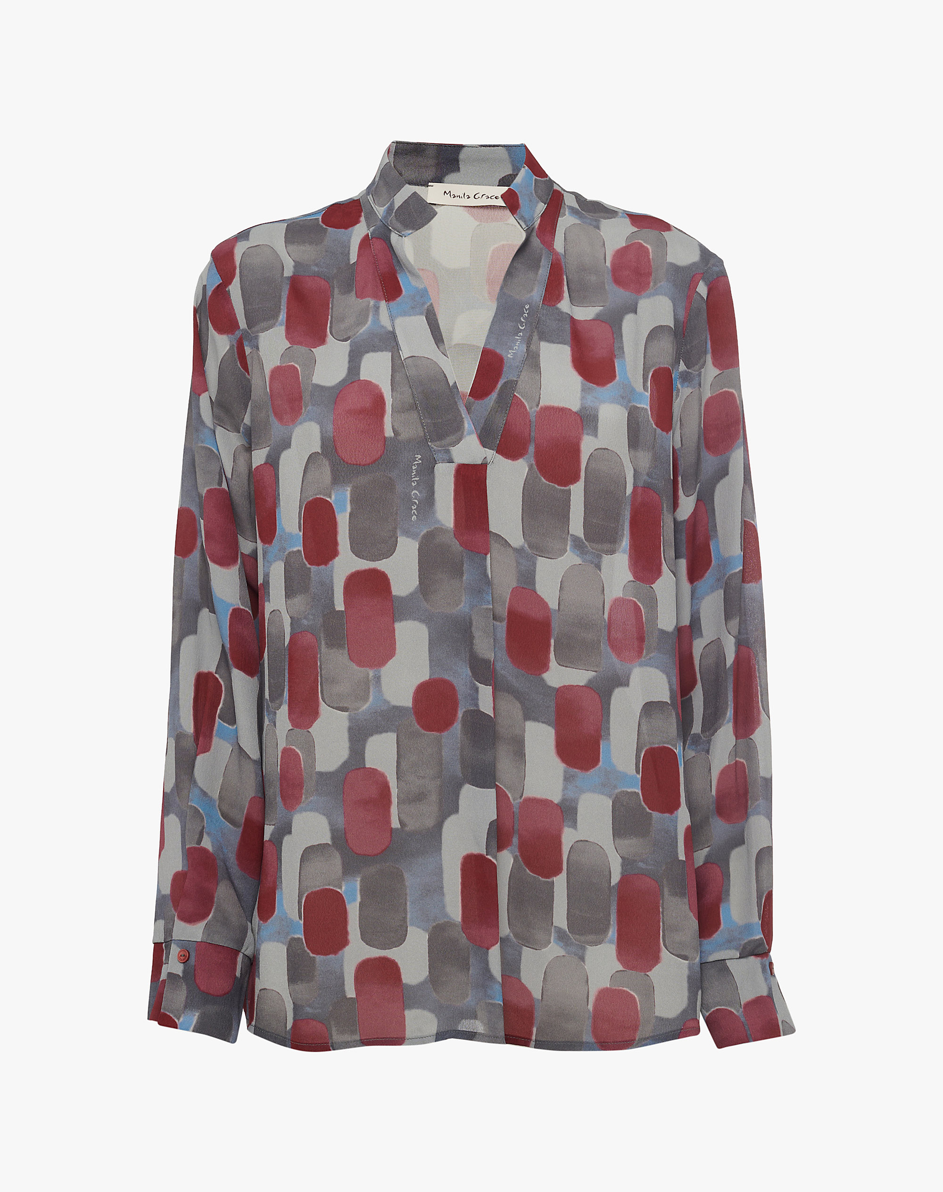 Multicolor Geometric V-Neck Blouse - MA642 - Manila Grace | Official Website