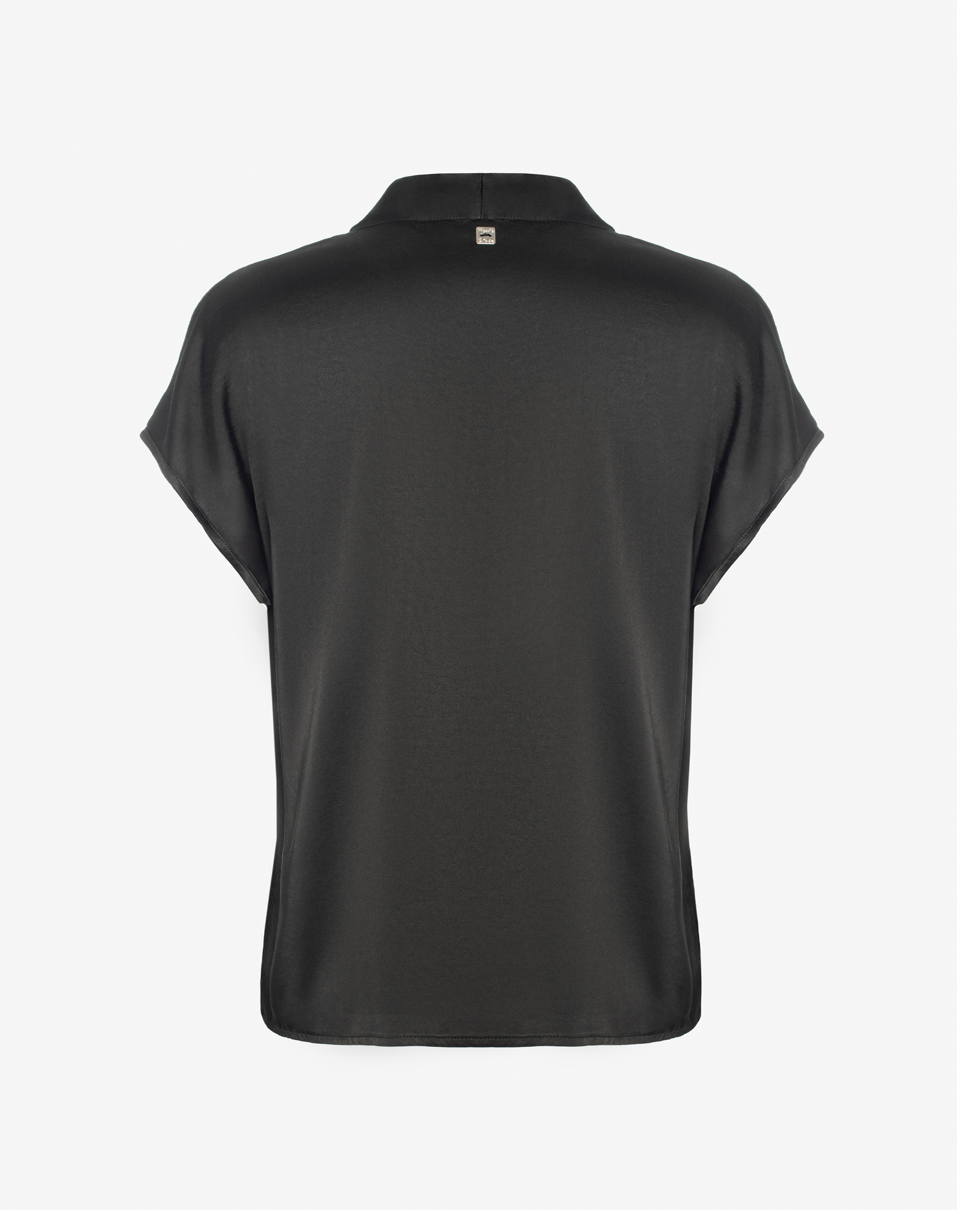 Satin Blouse With Soft Neckline - BLACK - Manila Grace | Official Website