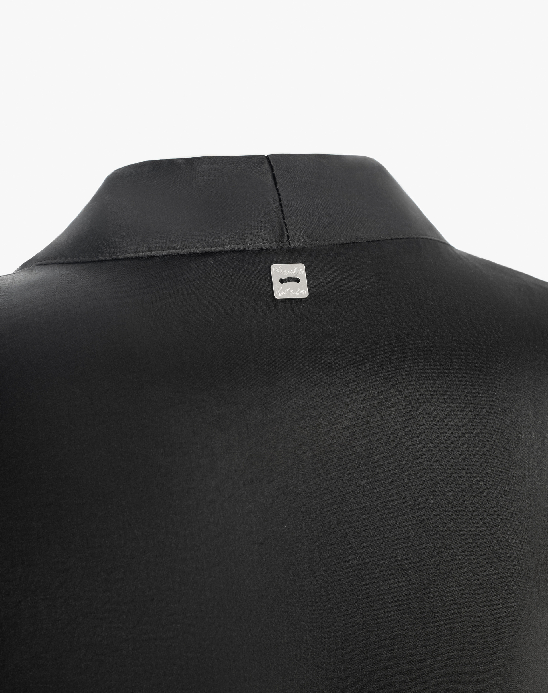 Satin Blouse With Soft Neckline - BLACK - Manila Grace | Official Website