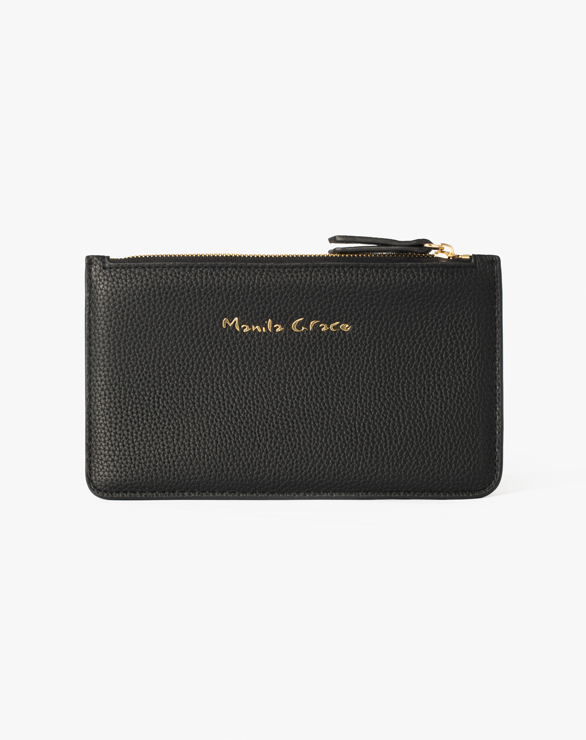 Flat Faux Leather Wallet With Gold Logo - BLACK - Manila Grace | Official Website