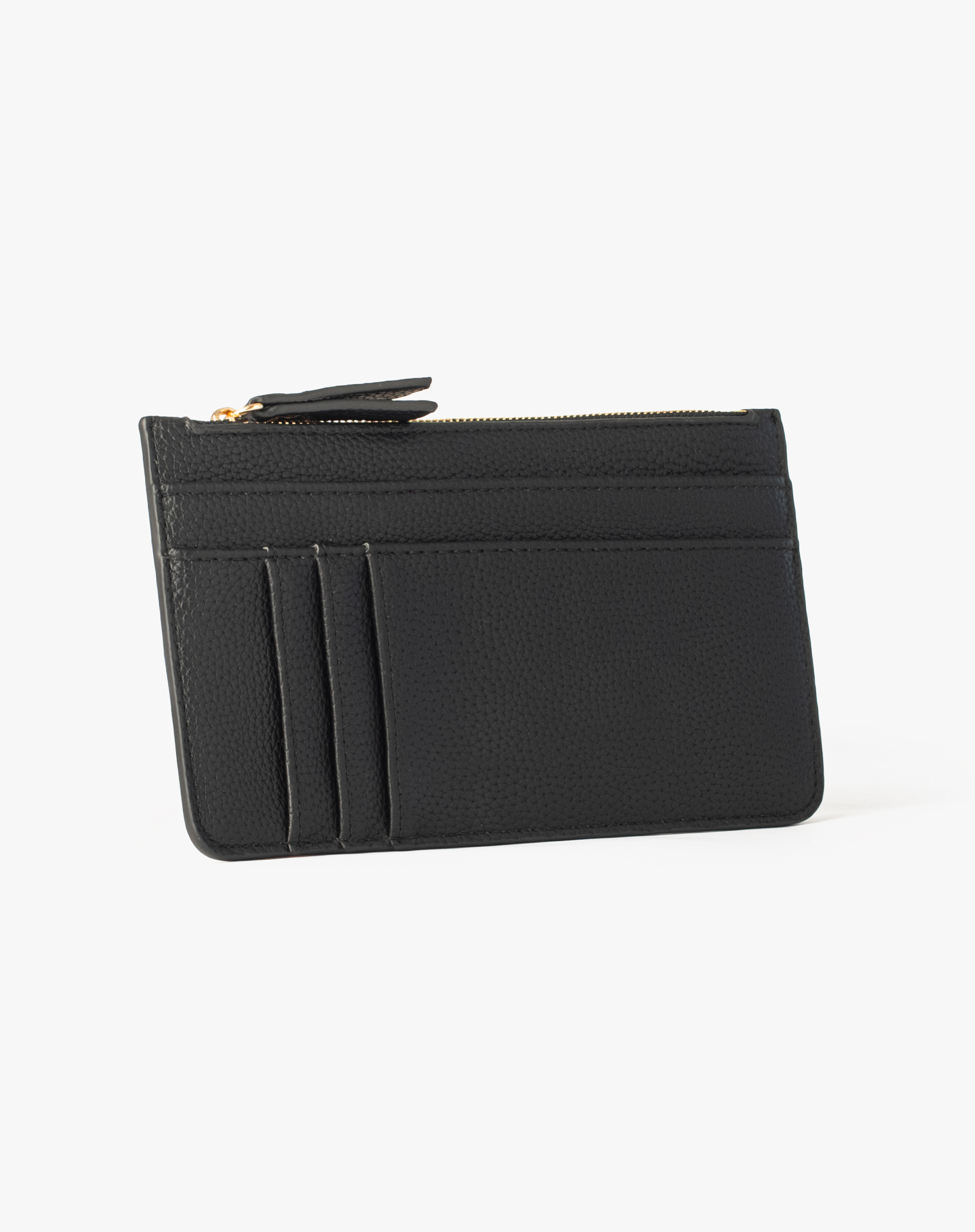 Flat Faux Leather Wallet With Gold Logo - BLACK - Manila Grace | Official Website