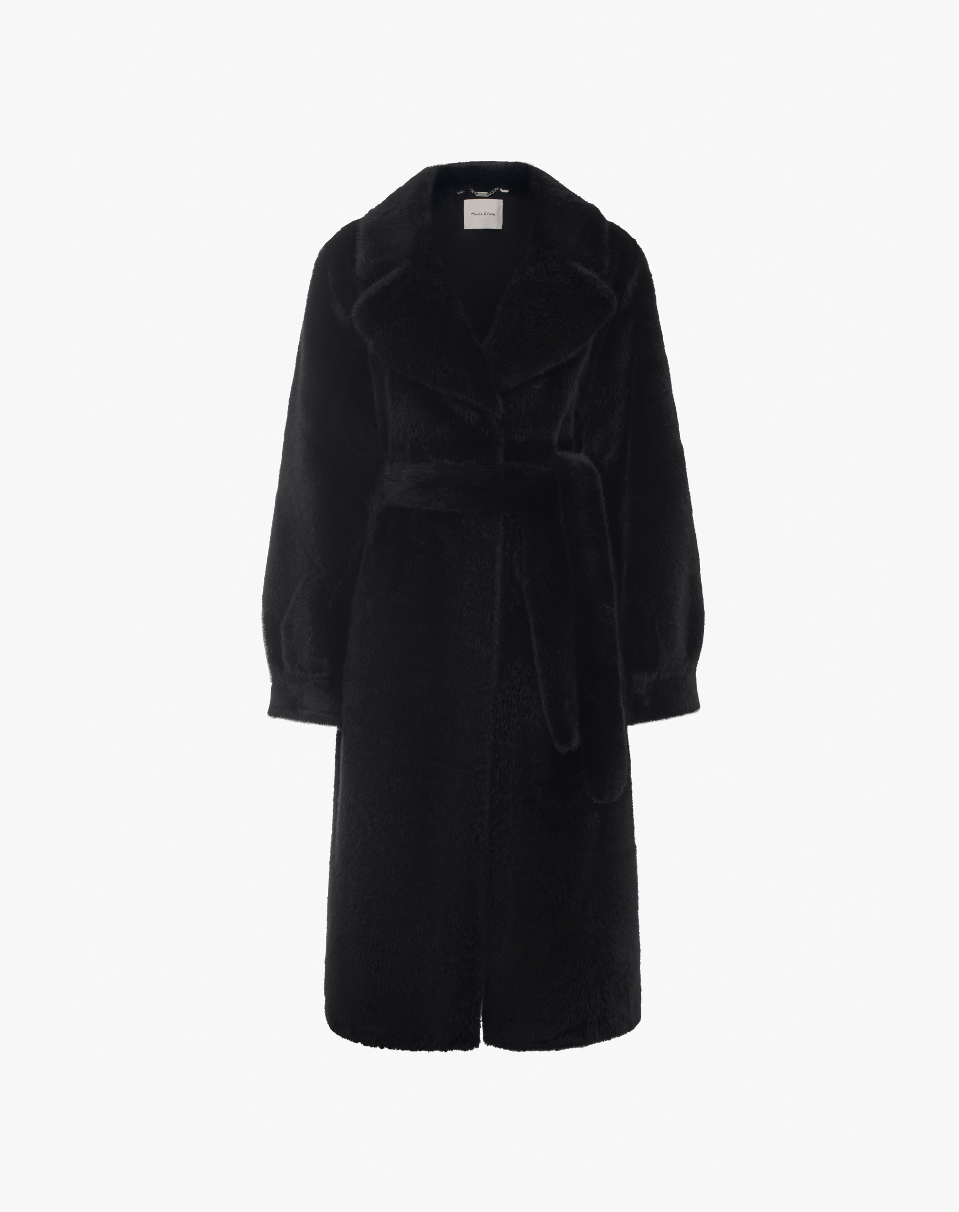 Long Faux Fur Coat With Belt - BLACK - Manila Grace | Official Website