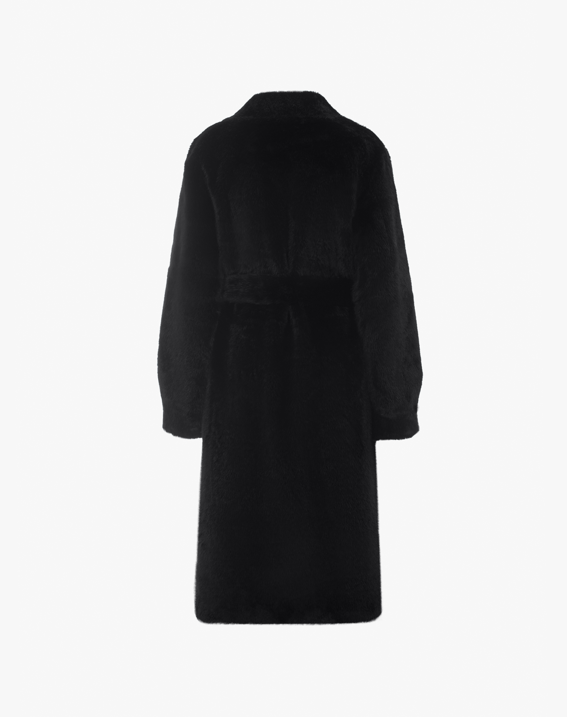 Long Faux Fur Coat With Belt - BLACK - Manila Grace | Official Website