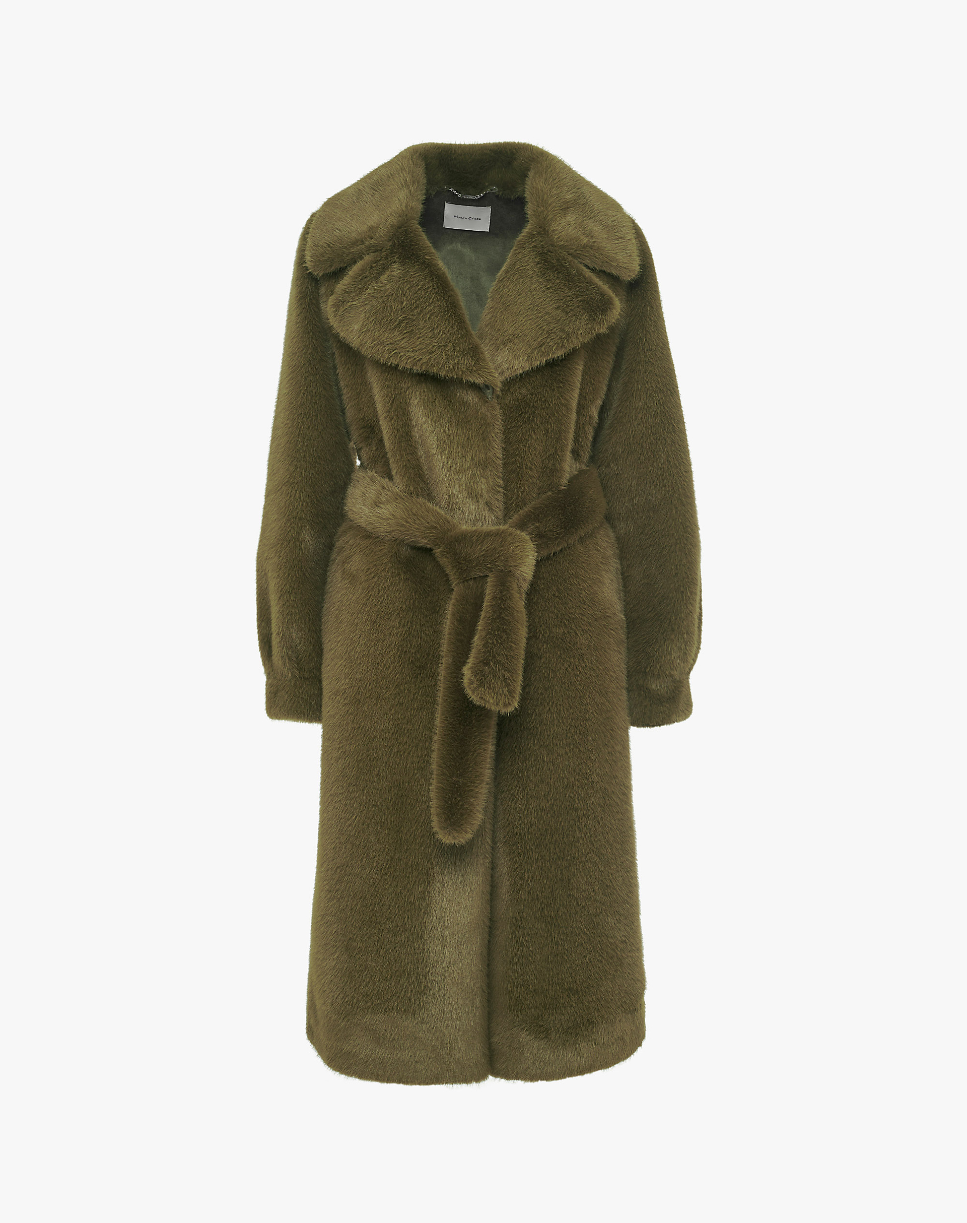 Long Faux Fur Coat With Belt - MILITARY GREEN - Manila Grace | Official Website