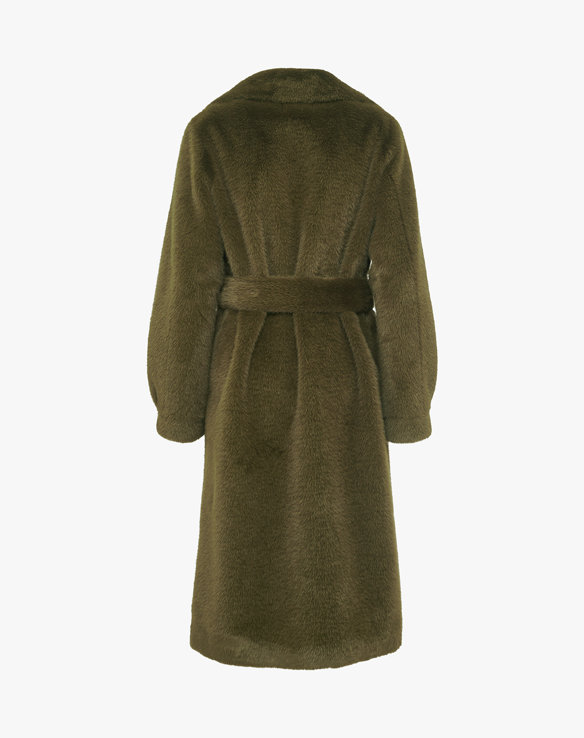 Long Faux Fur Coat With Belt - MILITARY GREEN - Manila Grace | Official Website