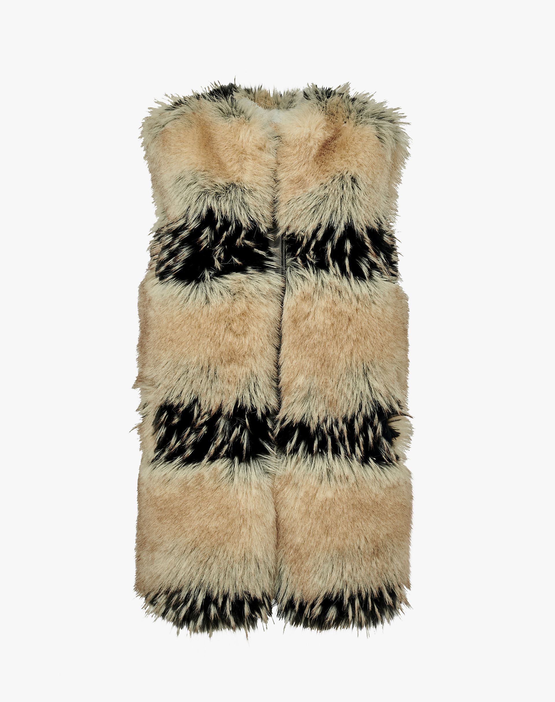 Long Faux Fur Vest With Color Blocks - OFF WHITE - Manila Grace | Official Website