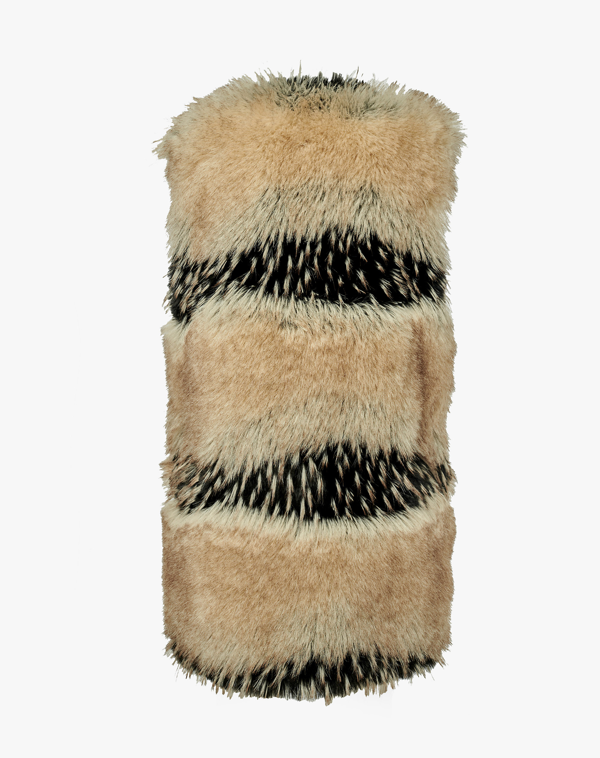 Long Faux Fur Vest With Color Blocks - OFF WHITE - Manila Grace | Official Website