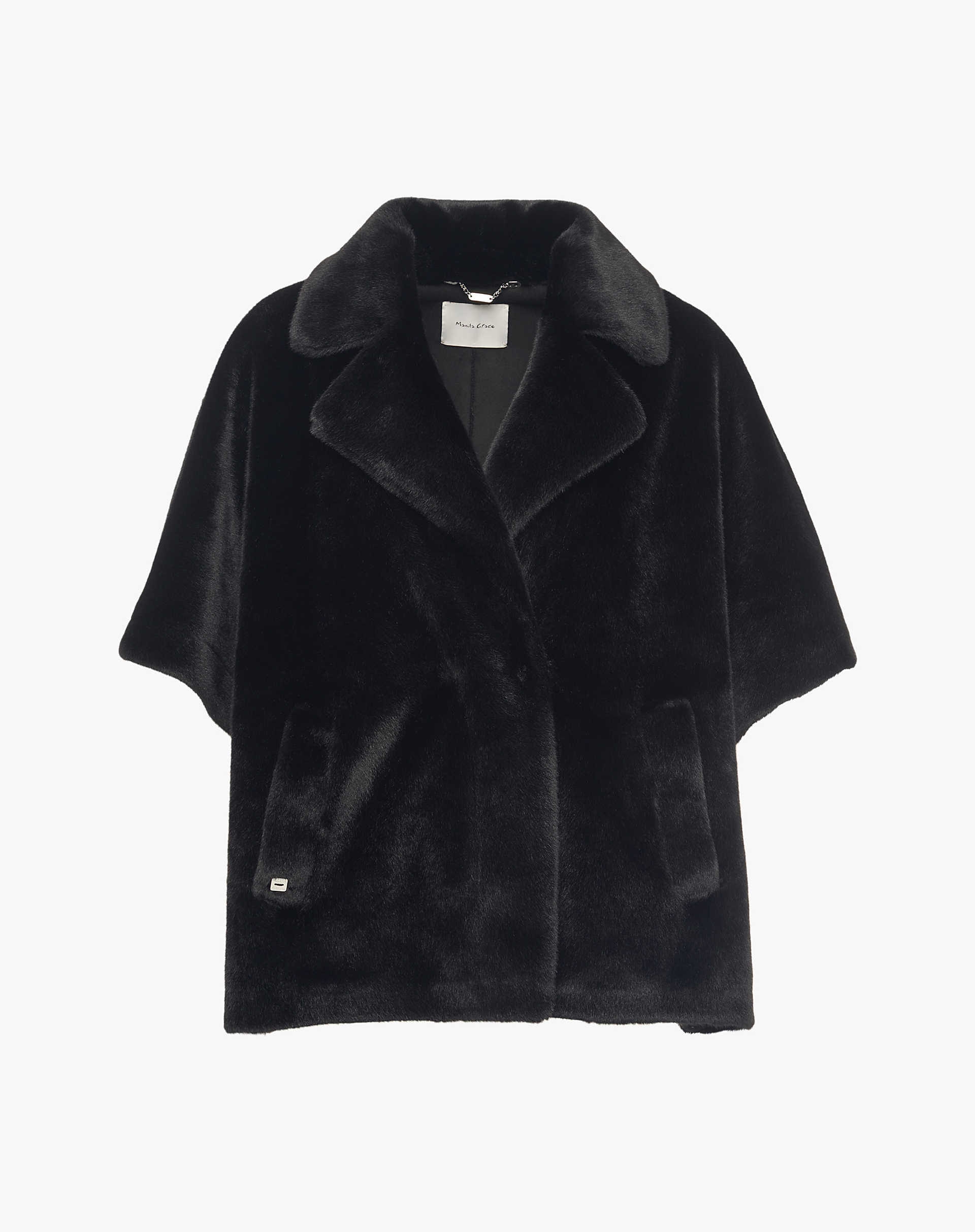 Faux Fur Crossover Coat With Wide Sleeves - OUTERWEAR - Manila Grace | Official Website