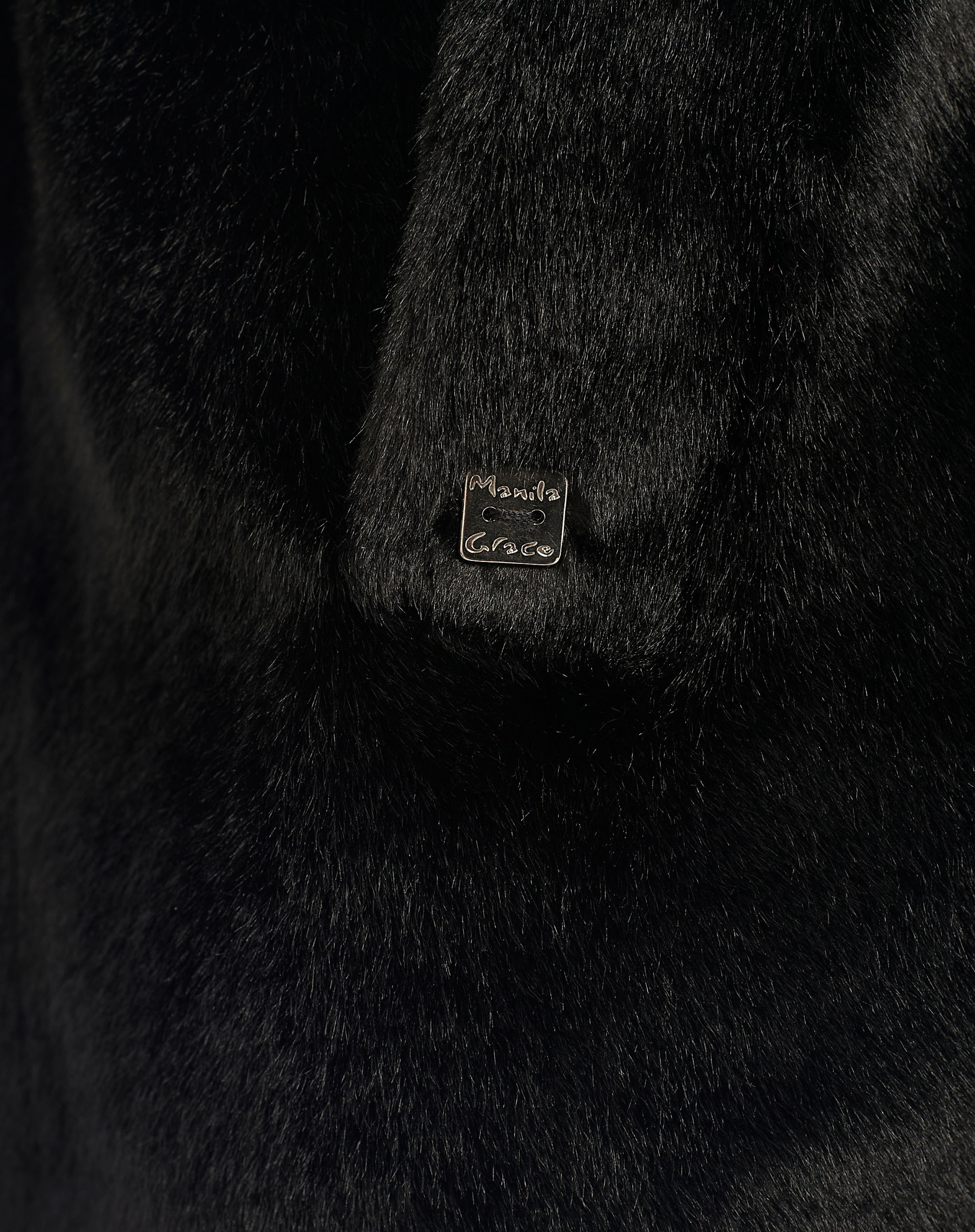 Faux Fur Crossover Coat With Wide Sleeves - BLACK - Manila Grace | Official Website