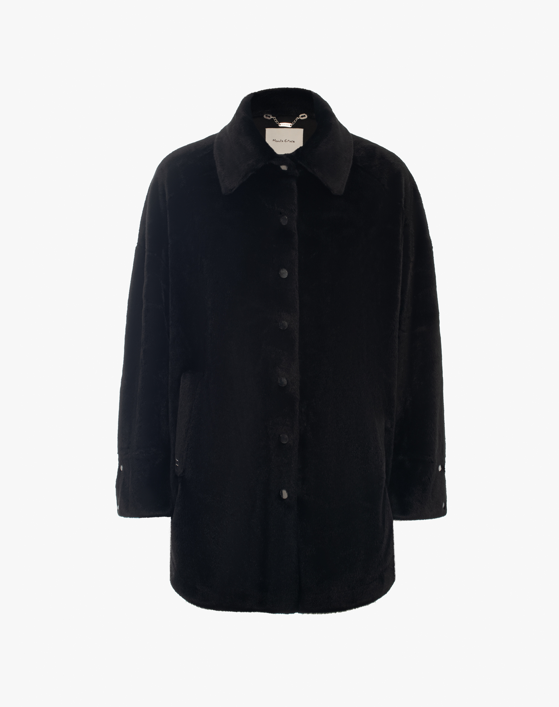 Eco-Fur Shirtdress Coat With Press Buttons - OUTERWEAR - Manila Grace | Official Website