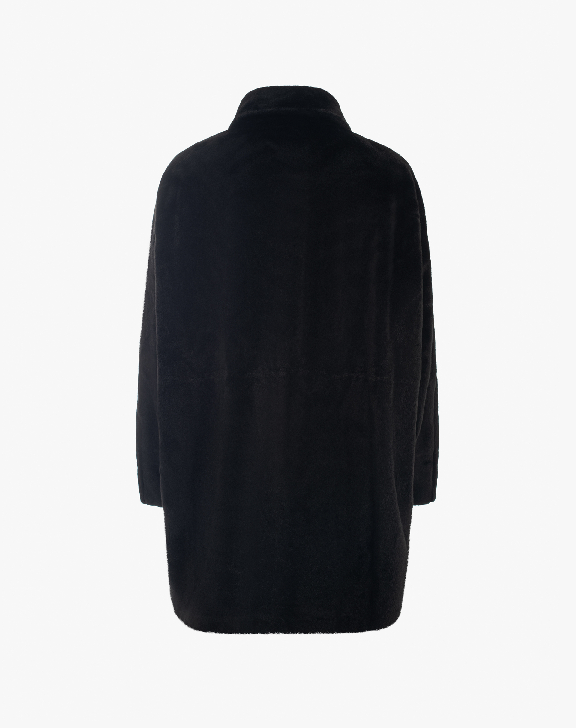 Eco-Fur Shirtdress Coat With Press Buttons - BLACK - Manila Grace | Official Website