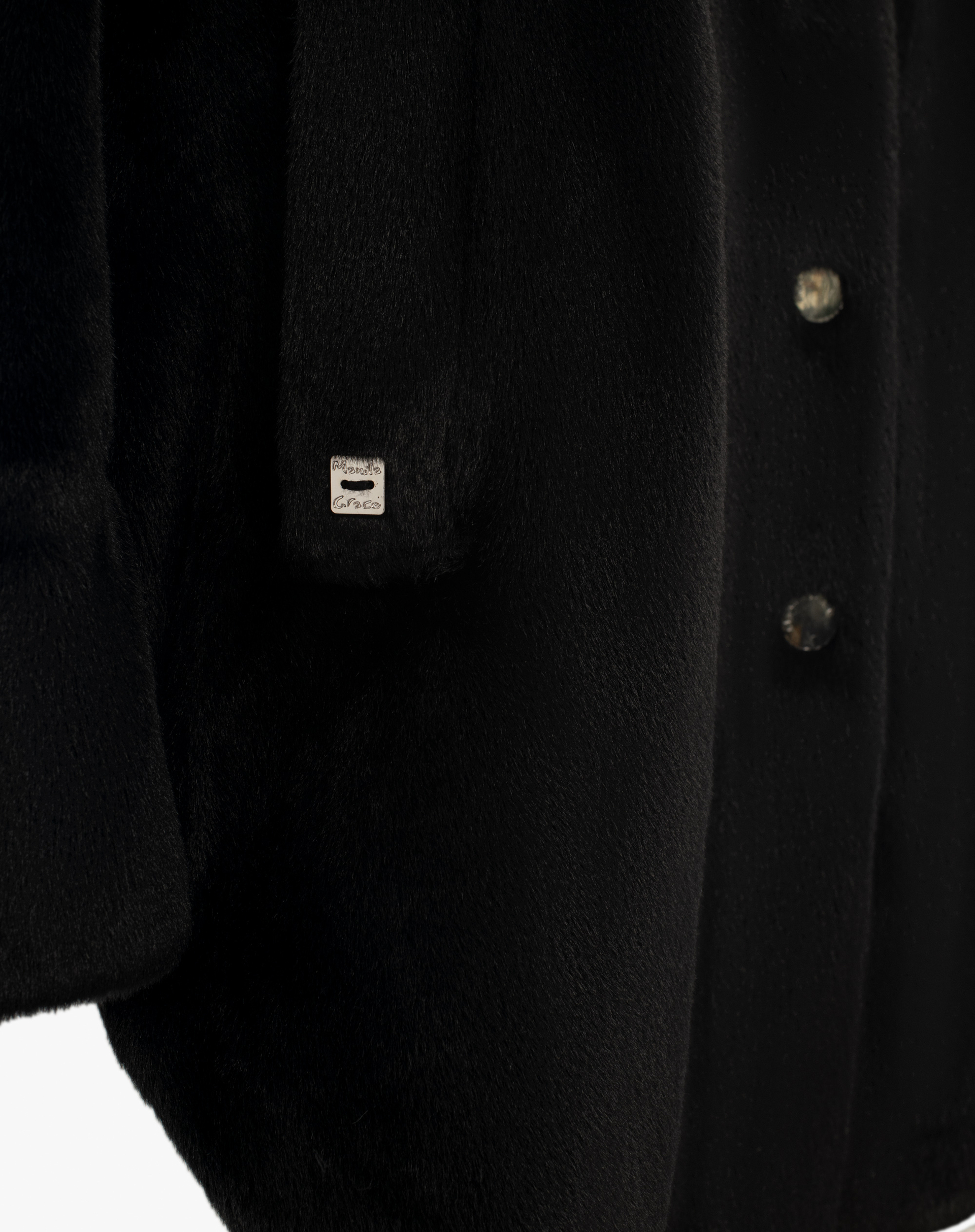 Eco-Fur Shirtdress Coat With Press Buttons - BLACK - Manila Grace | Official Website