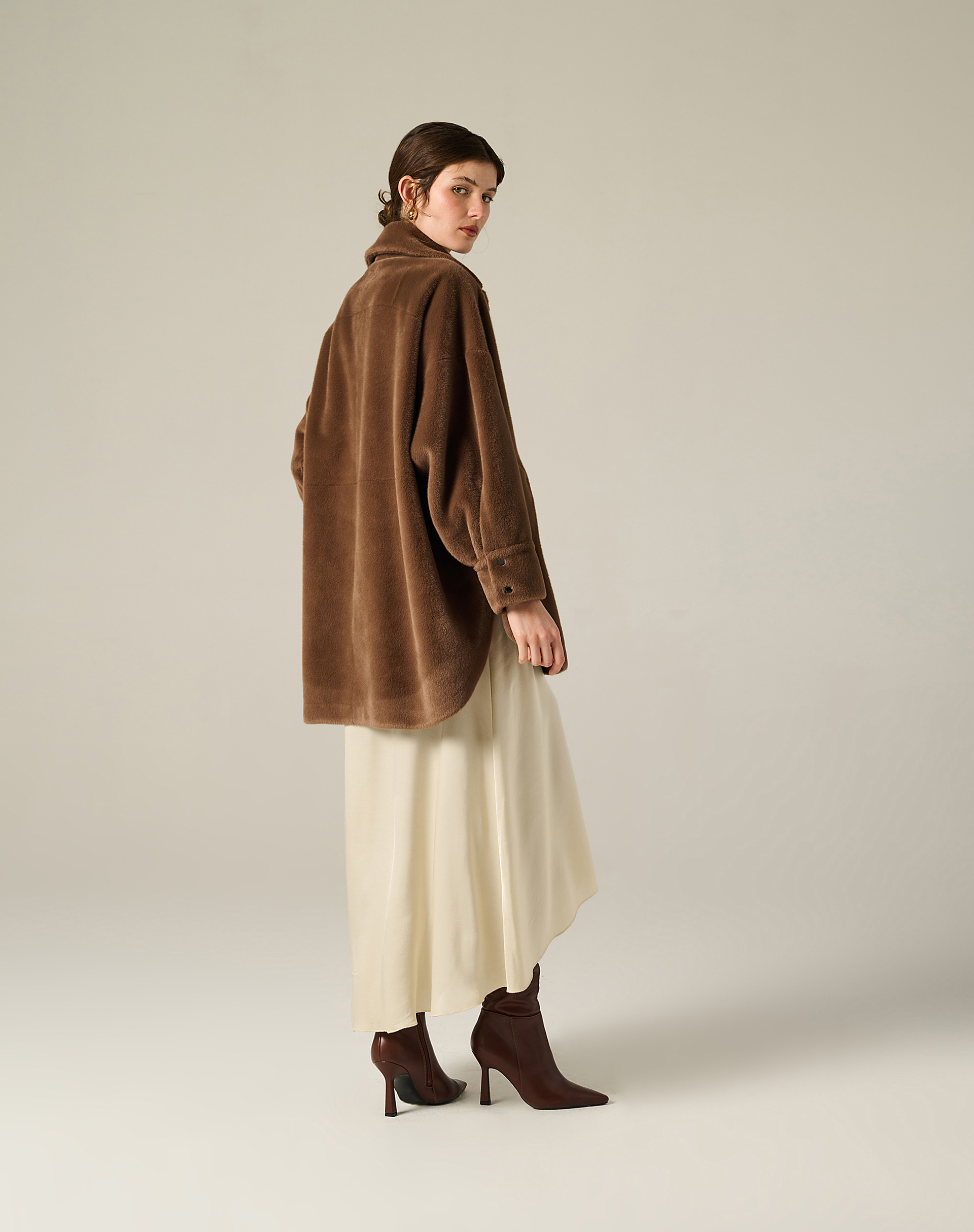 Eco-Fur Shirtdress Coat With Press Buttons - MA646 - Manila Grace | Official Website