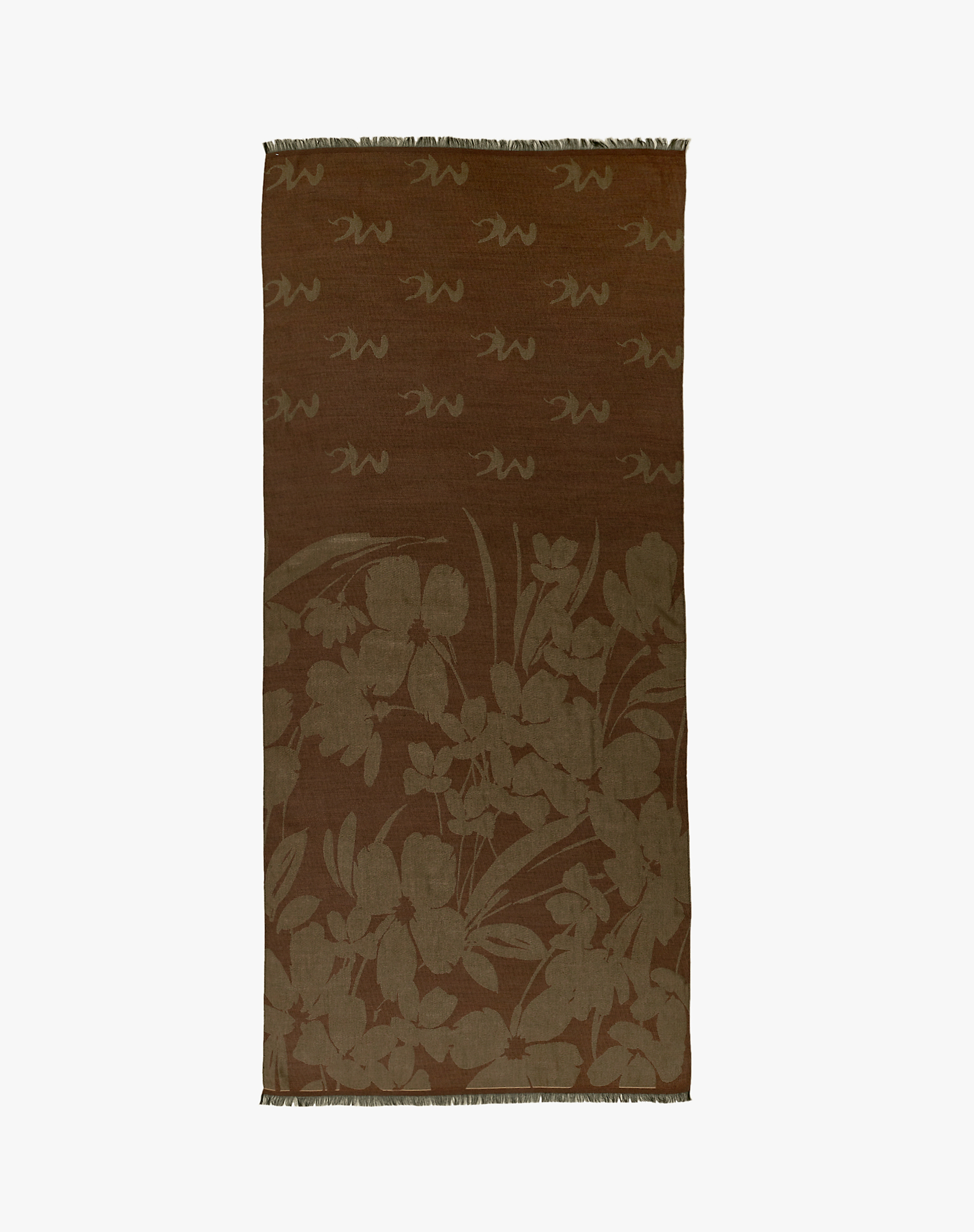 Jacquard Scarf With Floral Motif And All-Over Mg Logo - MILITARY GREEN - Manila Grace | Official Website