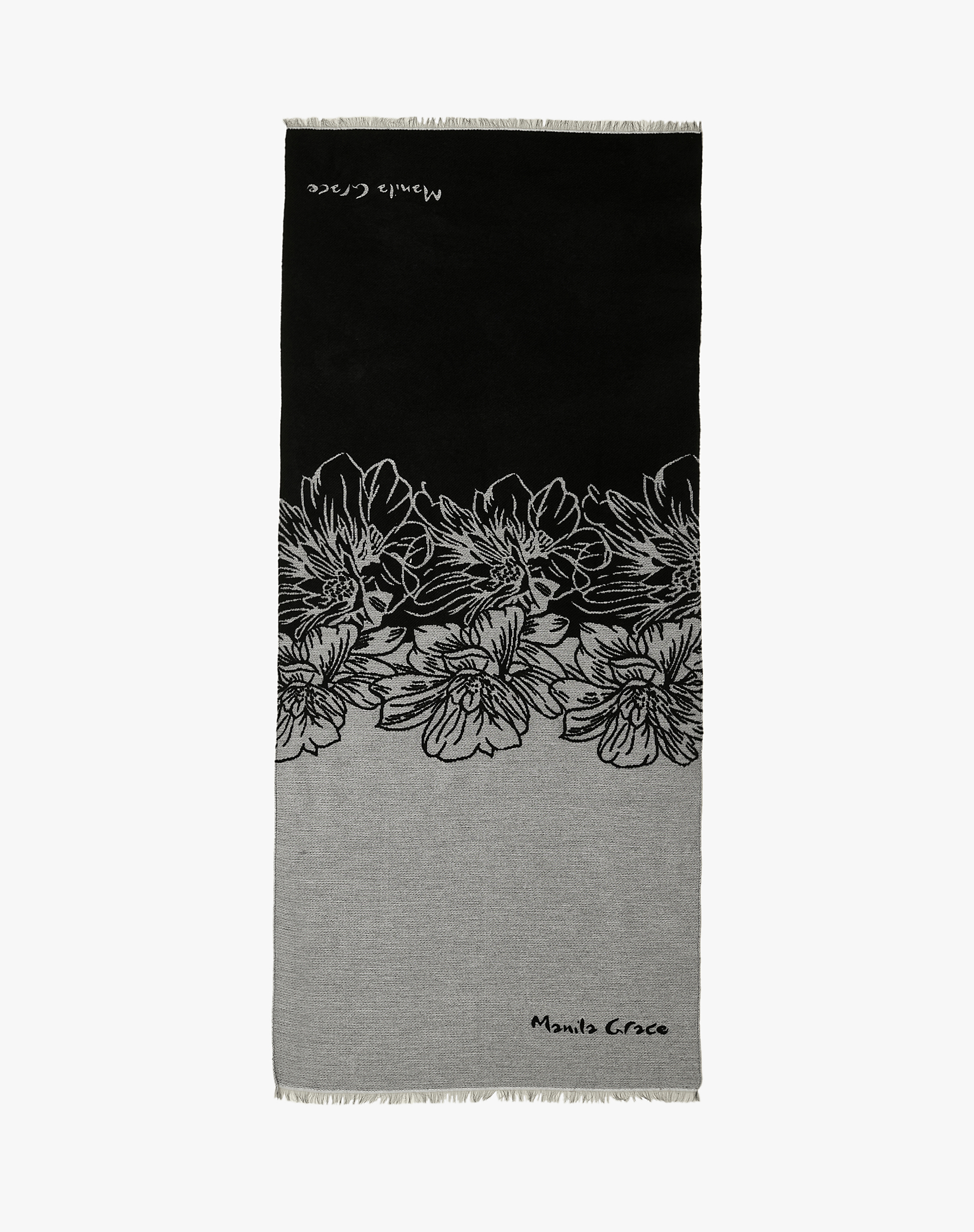 Manila Grace Floral Scarf - BLACK - Manila Grace | Official Website