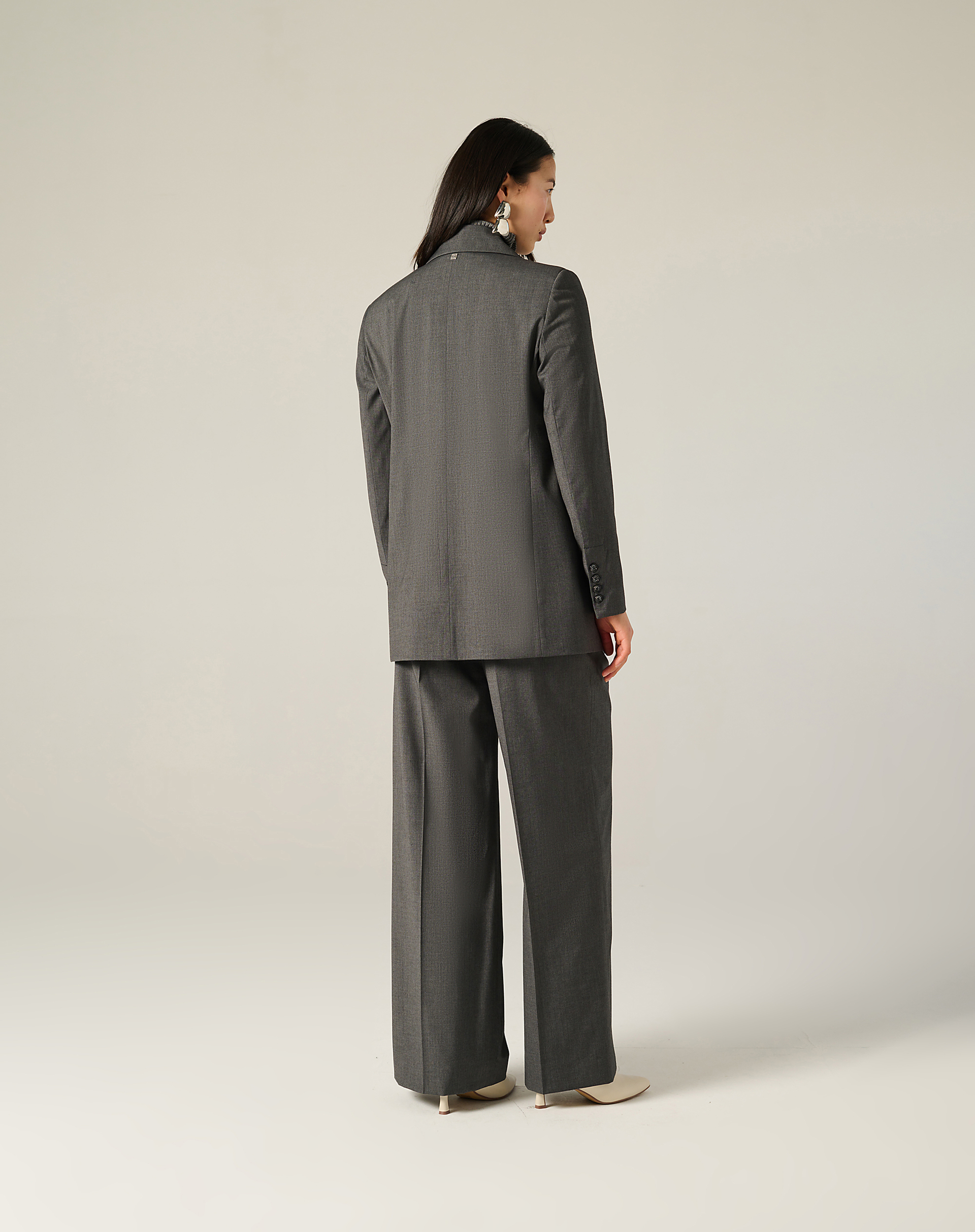 Single-Breasted Wool Blend Tailored Blazer - ASPHALT - Manila Grace | Official Website