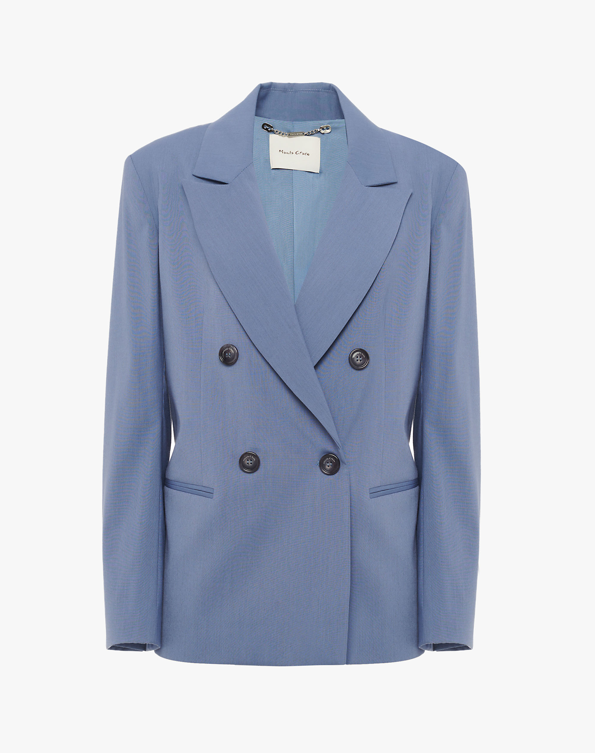 Double-Breasted Wool Blend Blazer - JACKETS - Manila Grace | Official Website