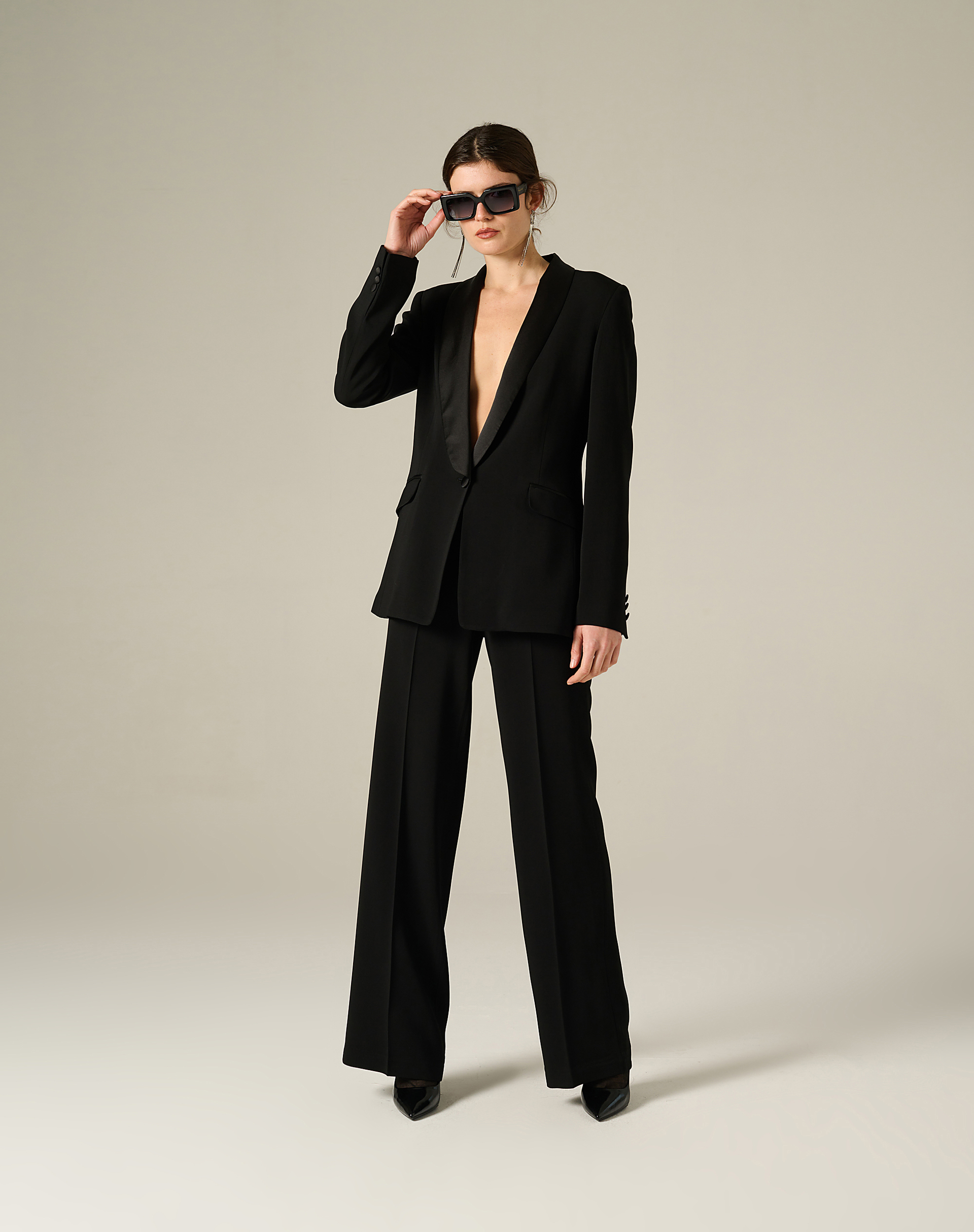 Tuxedo Blazer With Satin Lapel - BLACK - Manila Grace | Official Website