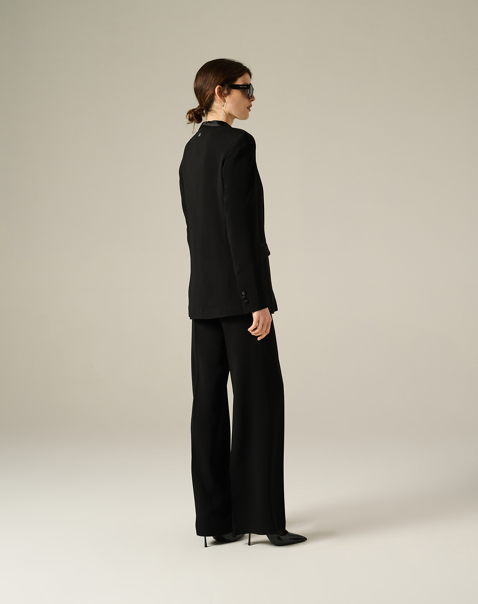 Tuxedo Blazer With Satin Lapel - BLACK - Manila Grace | Official Website