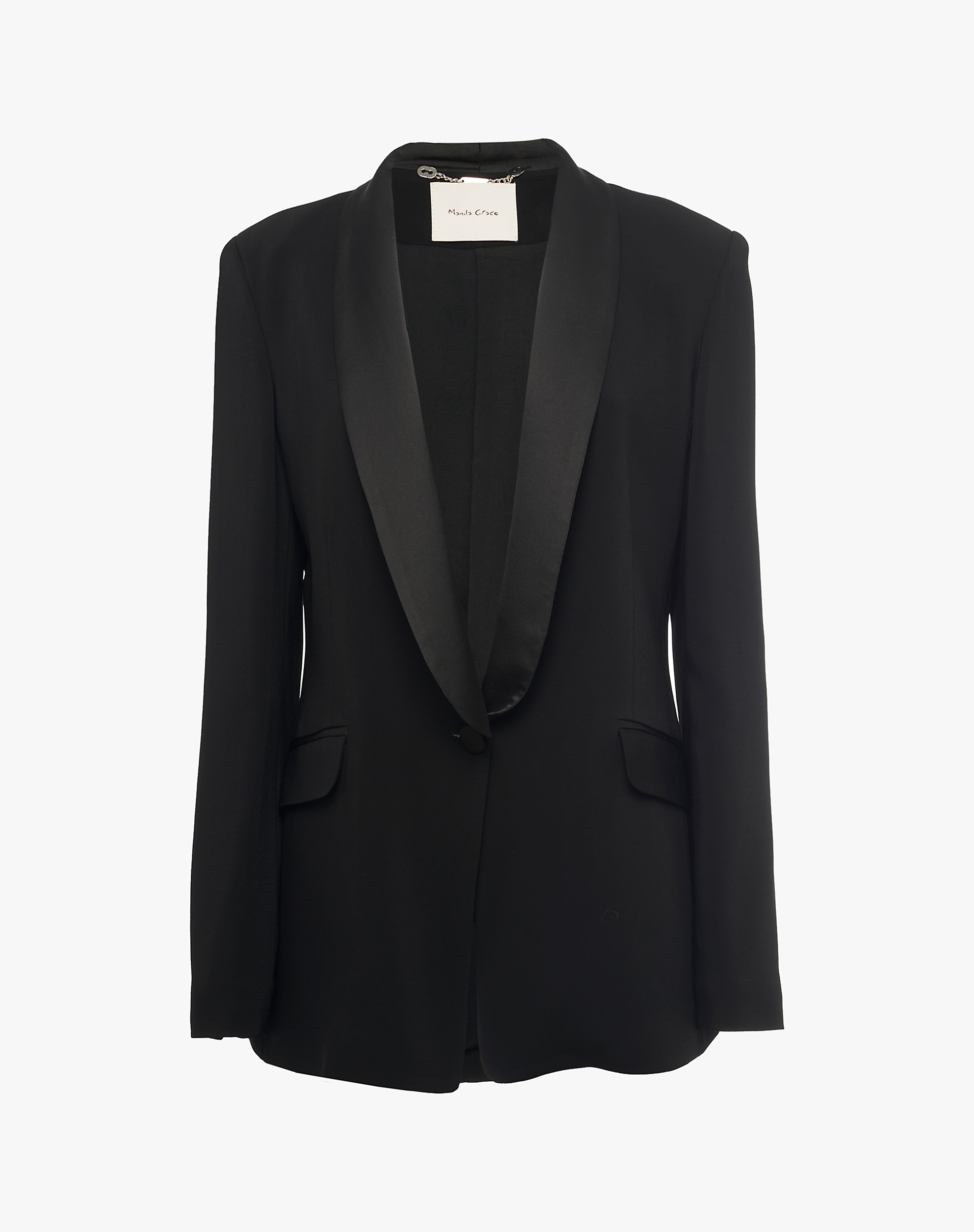 Tuxedo Blazer With Satin Lapel - BLACK - Manila Grace | Official Website