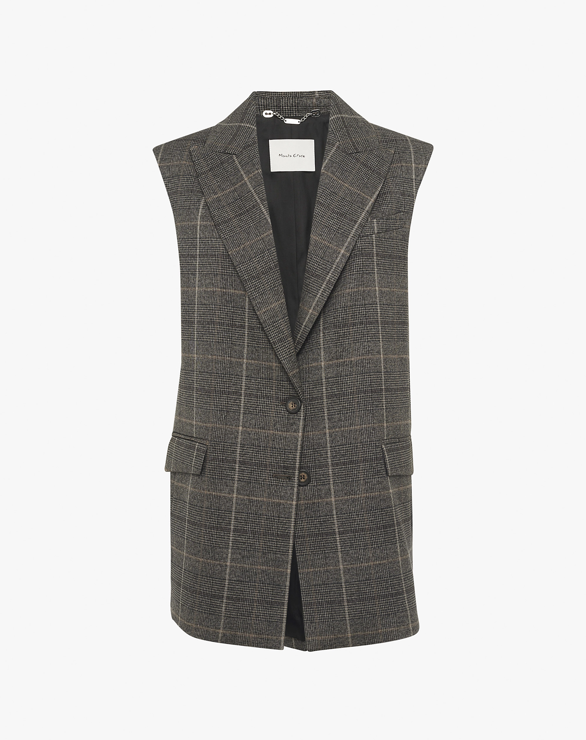 Long Check Vest In Tailored Style - VESTS - Manila Grace | Official Website