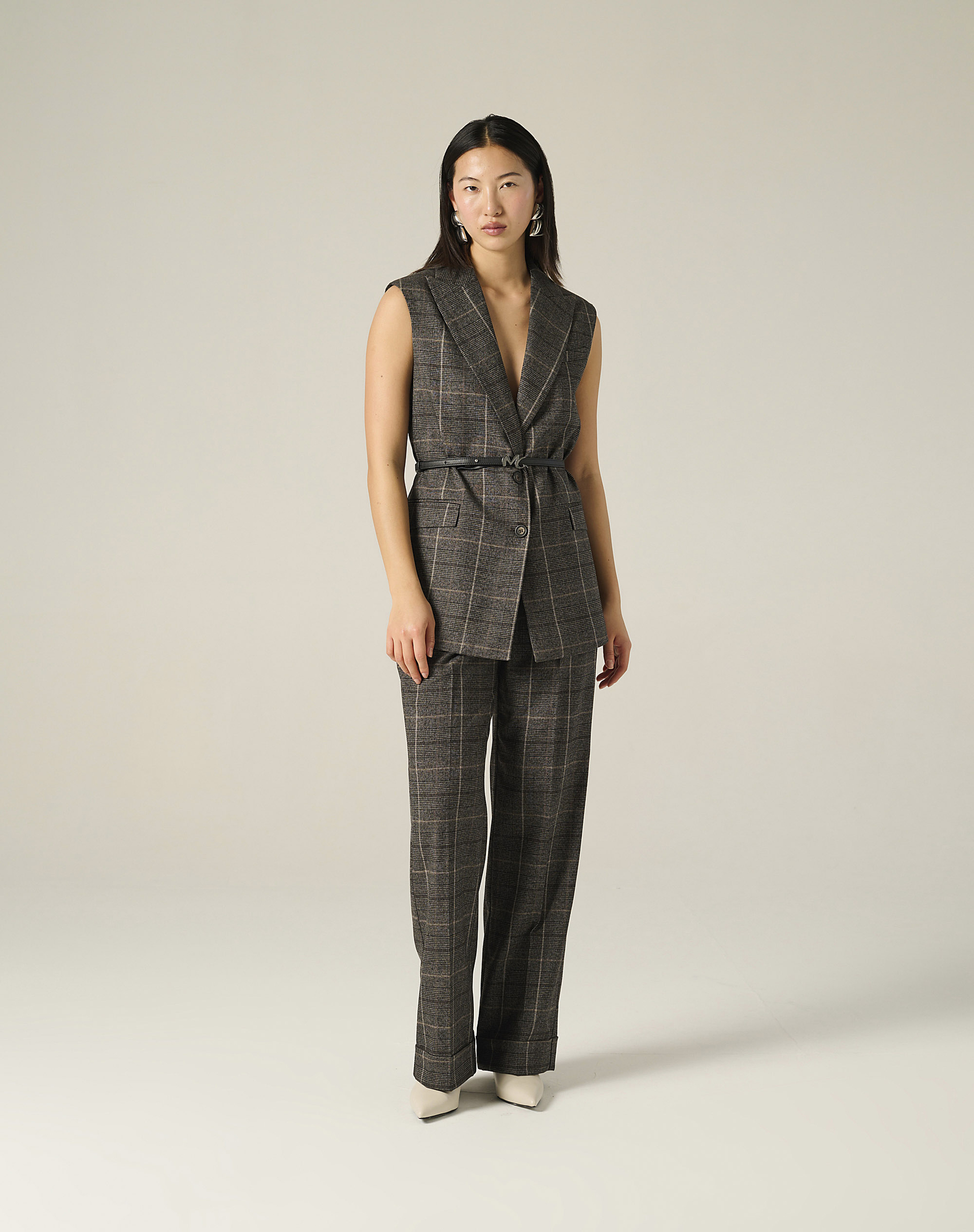 Long Check Vest In Tailored Style - MG603 - Manila Grace | Official Website