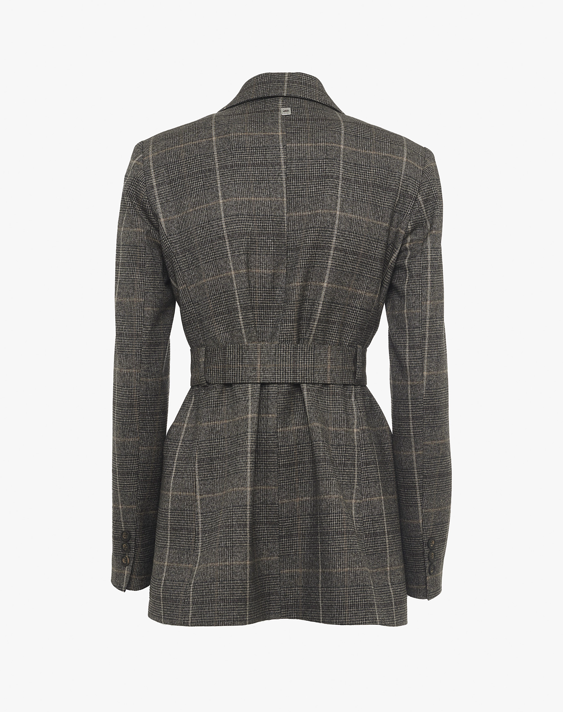 Tailored Check Jacket With Knot At The Waist - JACKETS - Manila Grace | Official Website