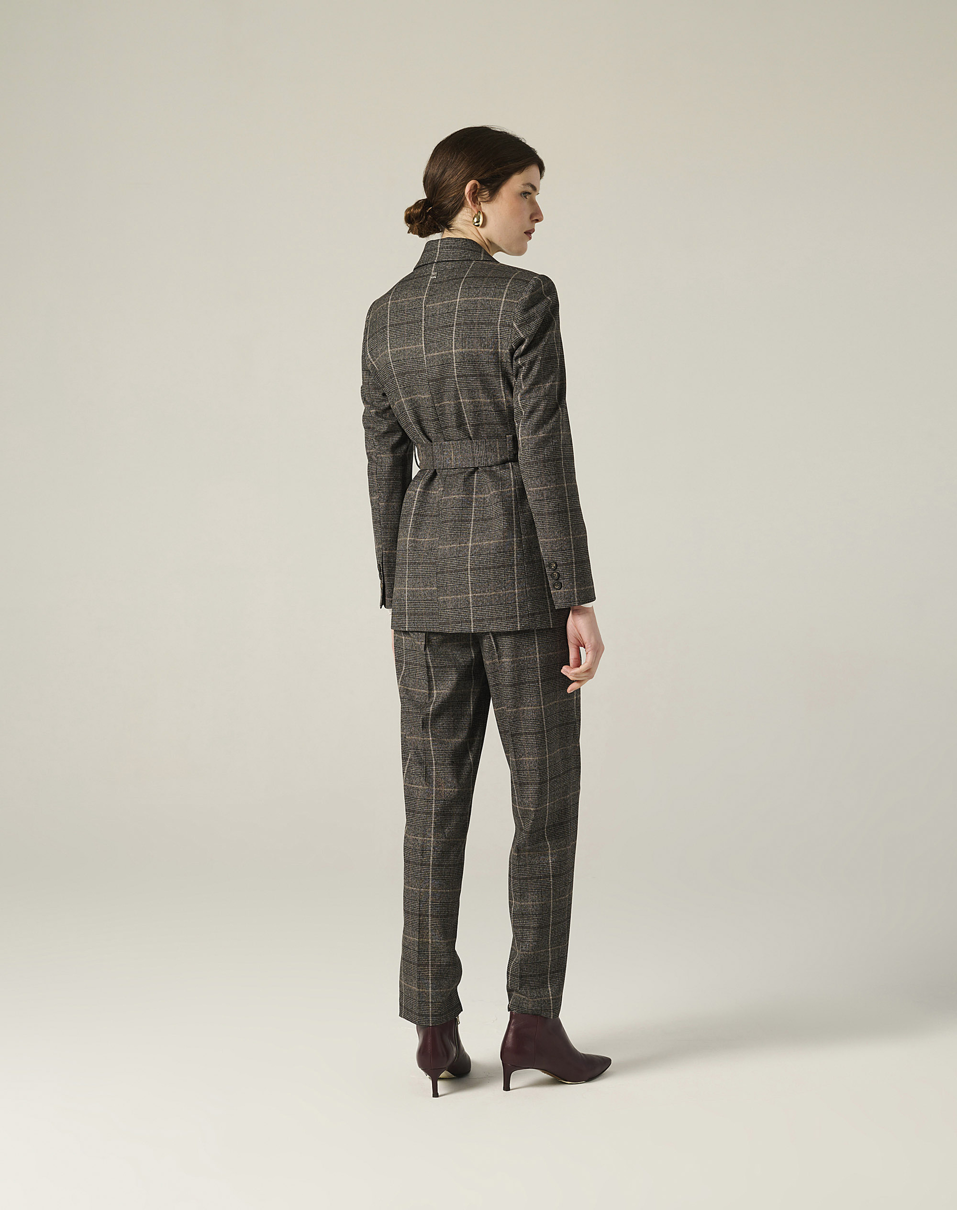 Tailored Check Jacket With Knot At The Waist - MG603 - Manila Grace | Official Website