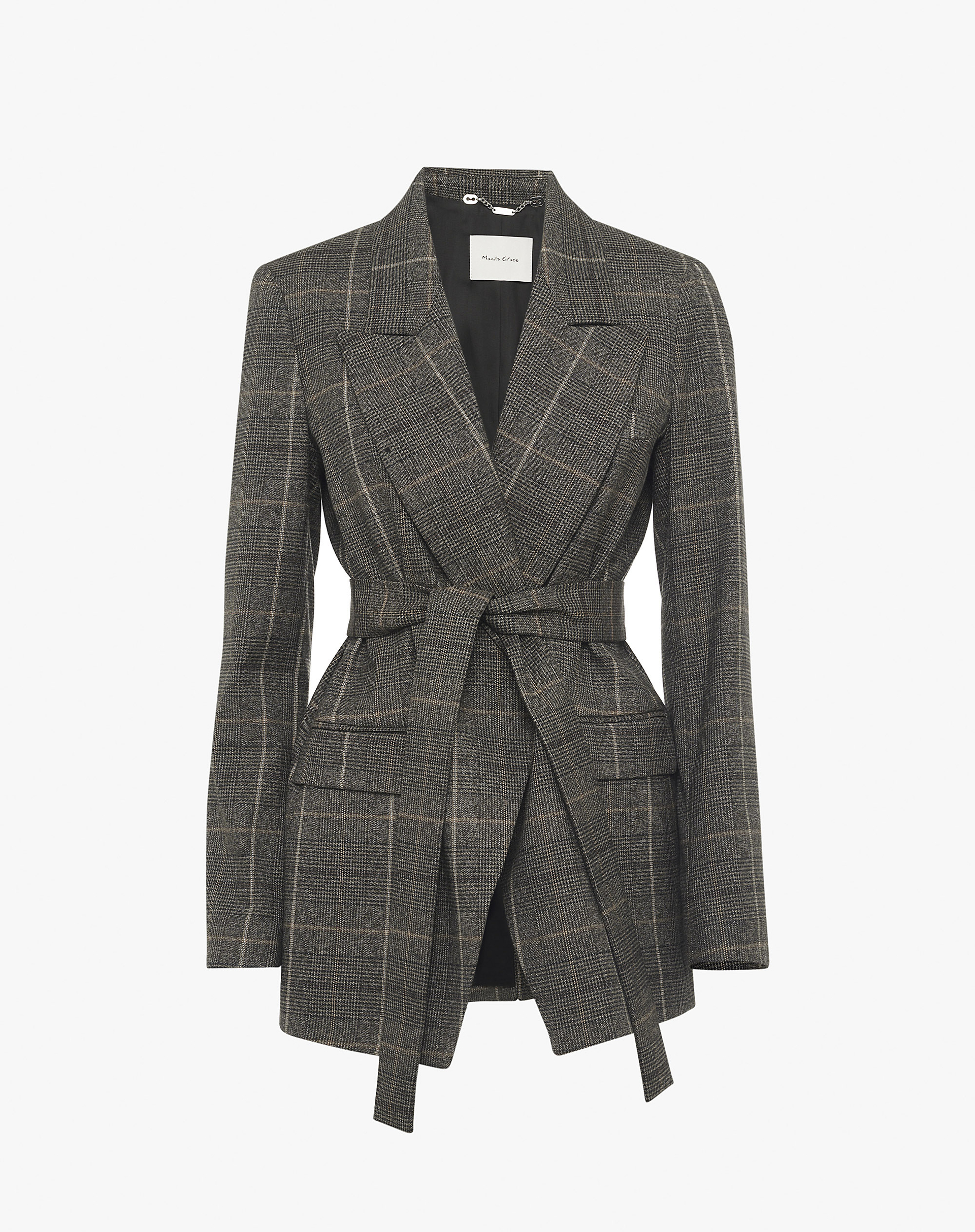 Tailored Check Jacket With Knot At The Waist - MG603 - Manila Grace | Official Website
