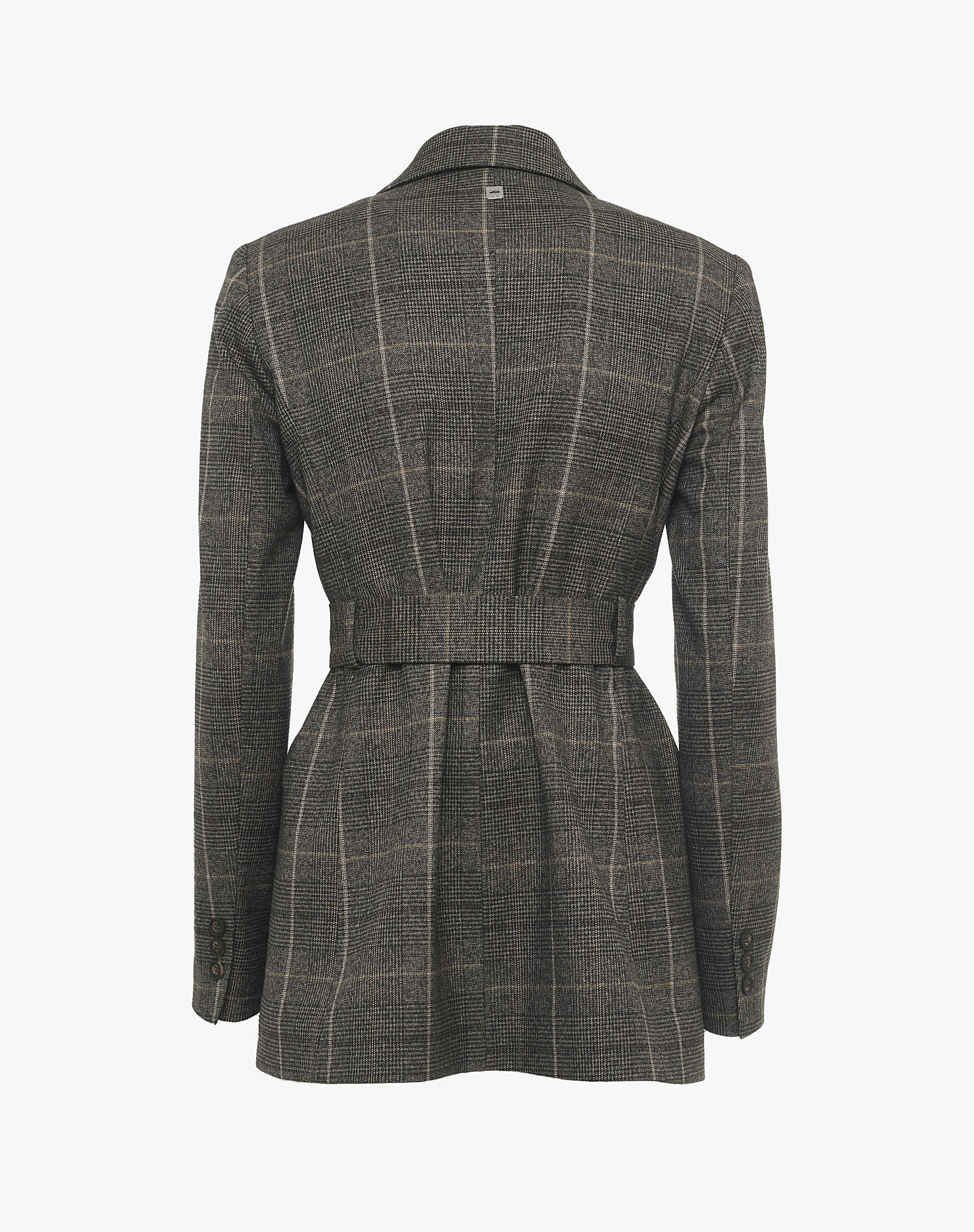 Tailored Check Jacket With Knot At The Waist - MG603 - Manila Grace | Official Website