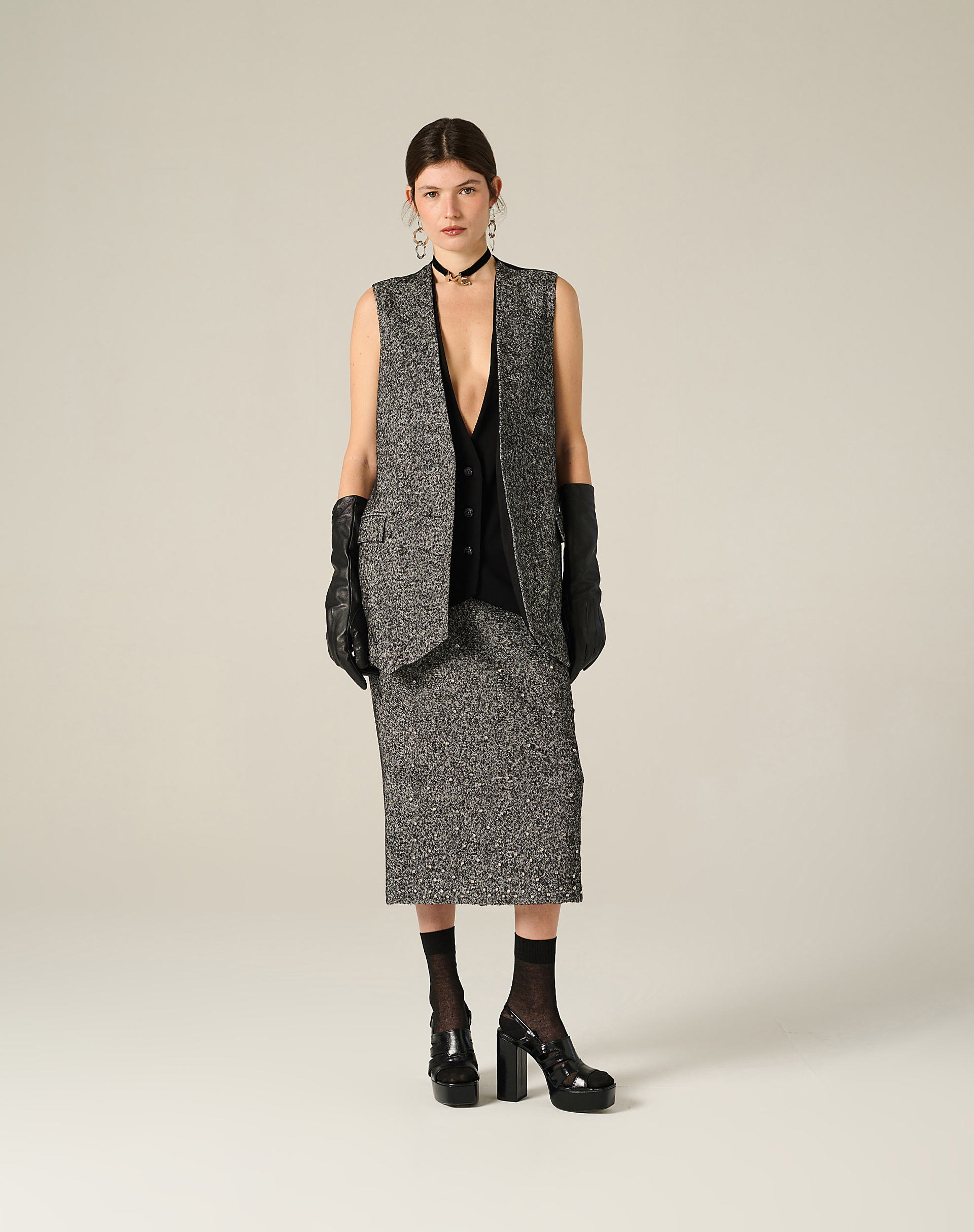 Two-Tone Suit Vest - BLACK - Manila Grace | Official Website